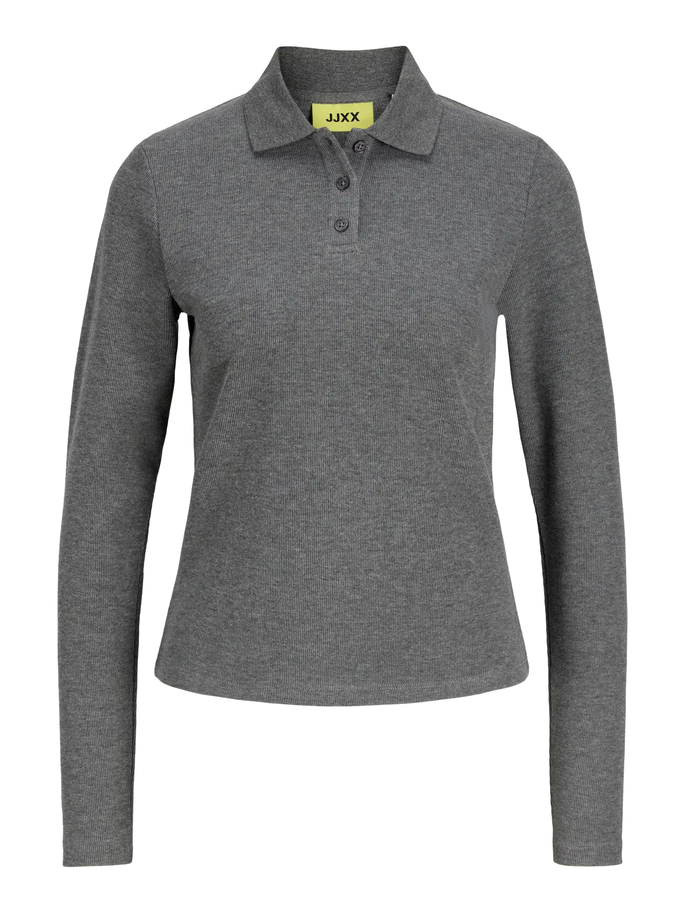 JXOLIVIA POLO LS TOP - DARK GREY MELANGE
