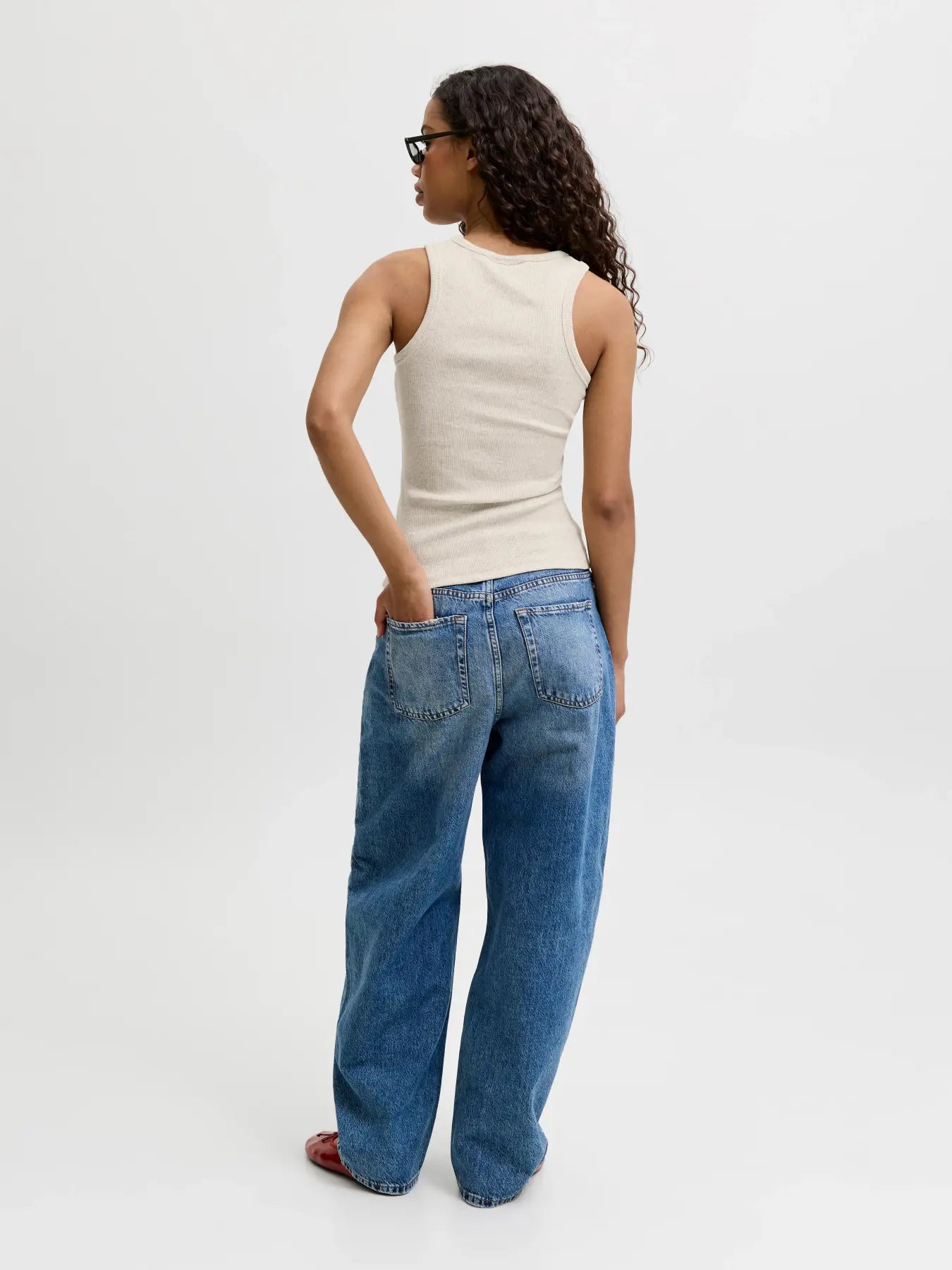 JXFRIDA U-NECK TOP - OATMEAL MELANGE