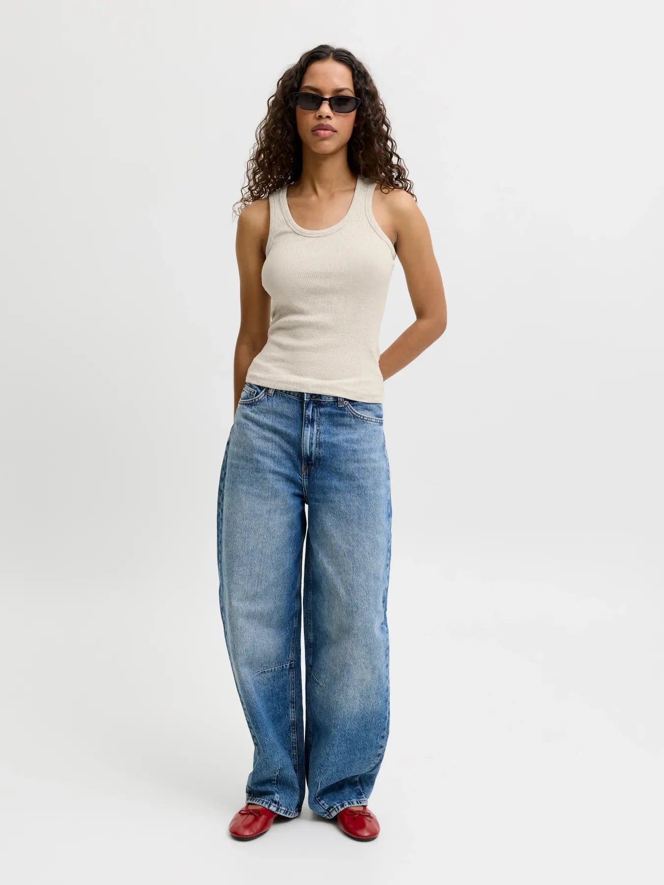 JXFRIDA U-NECK TOP - OATMEAL MELANGE