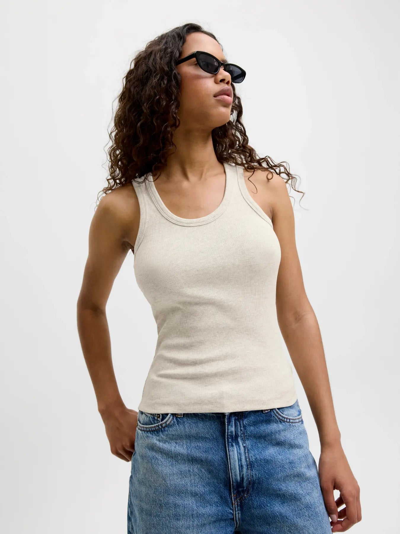 JXFRIDA U-NECK TOP - OATMEAL MELANGE