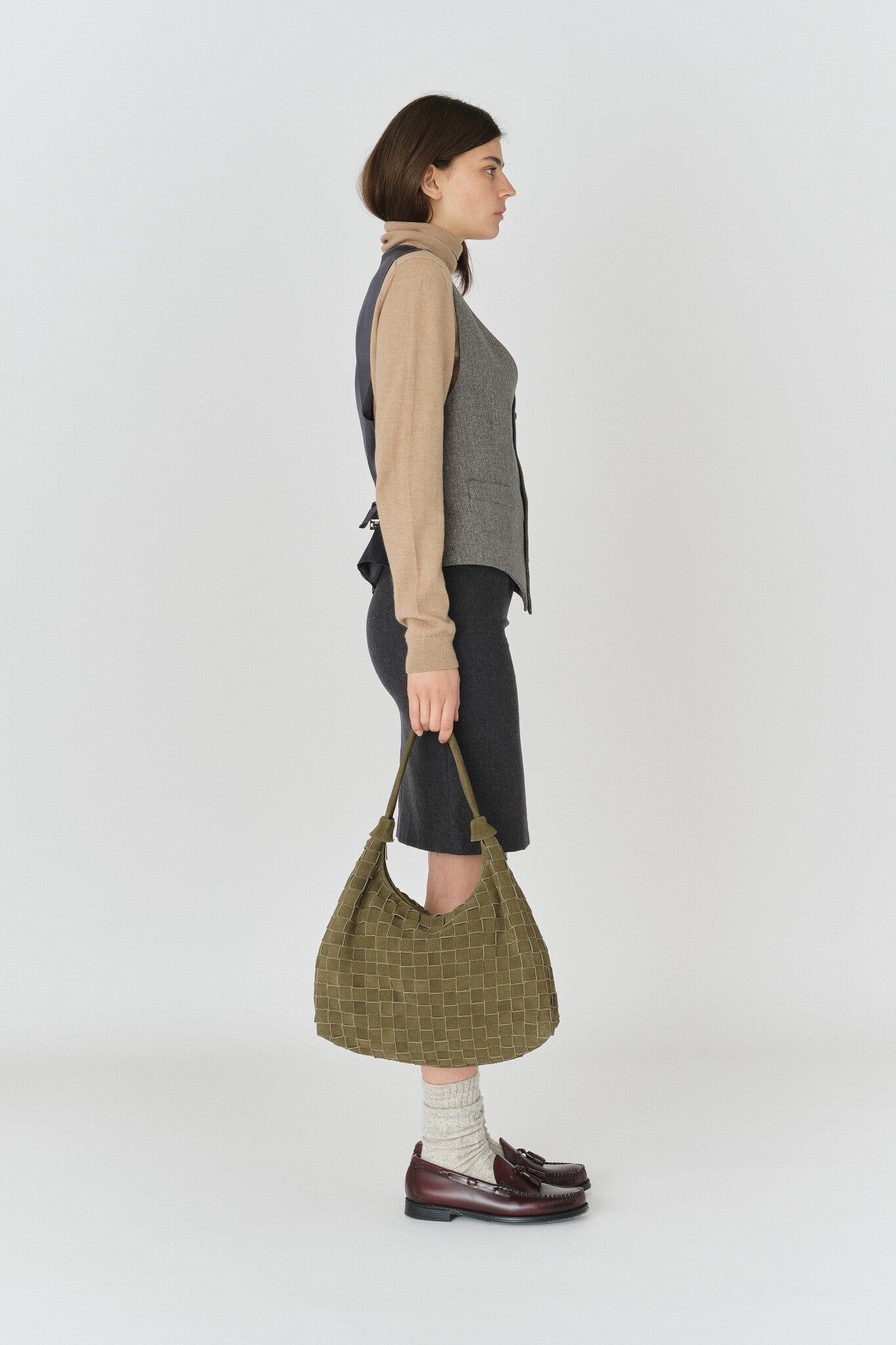 Big dandy braided suede bag - Dark olive
