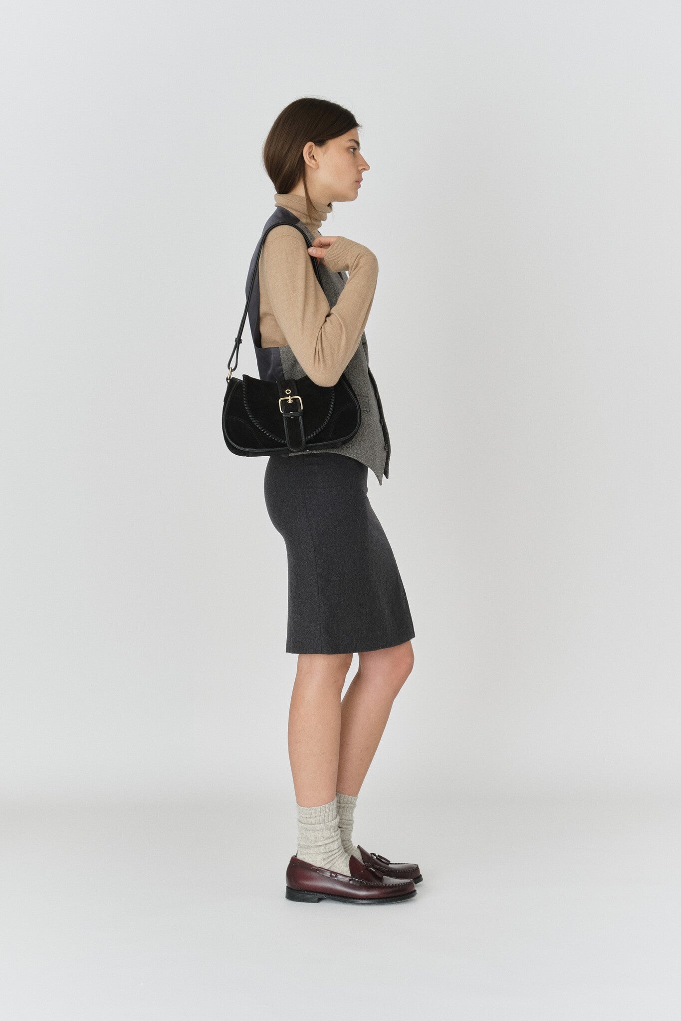Maria stitch suede bag - Black