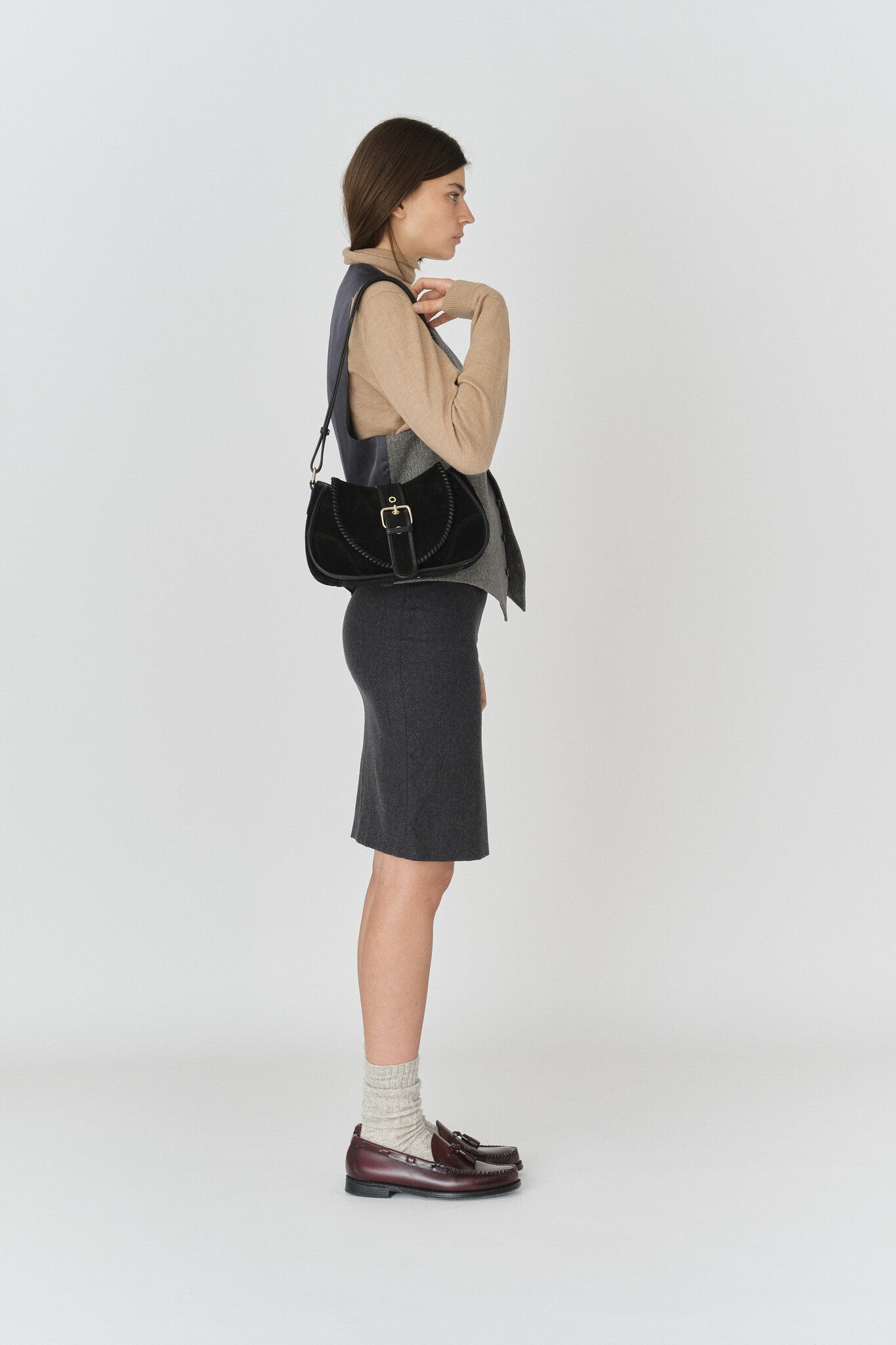 Maria stitch suede bag - Black