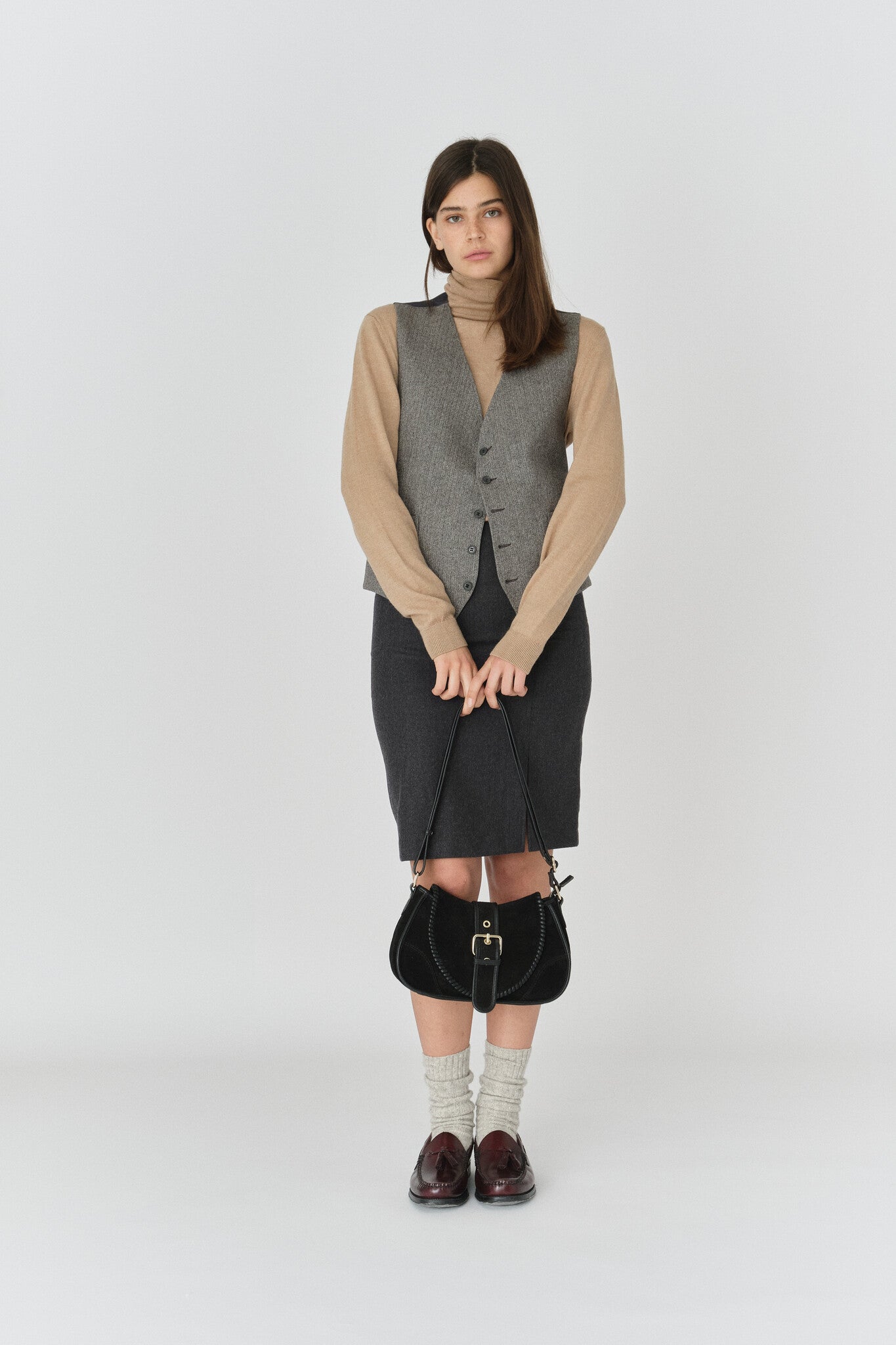 Maria stitch suede bag - Black