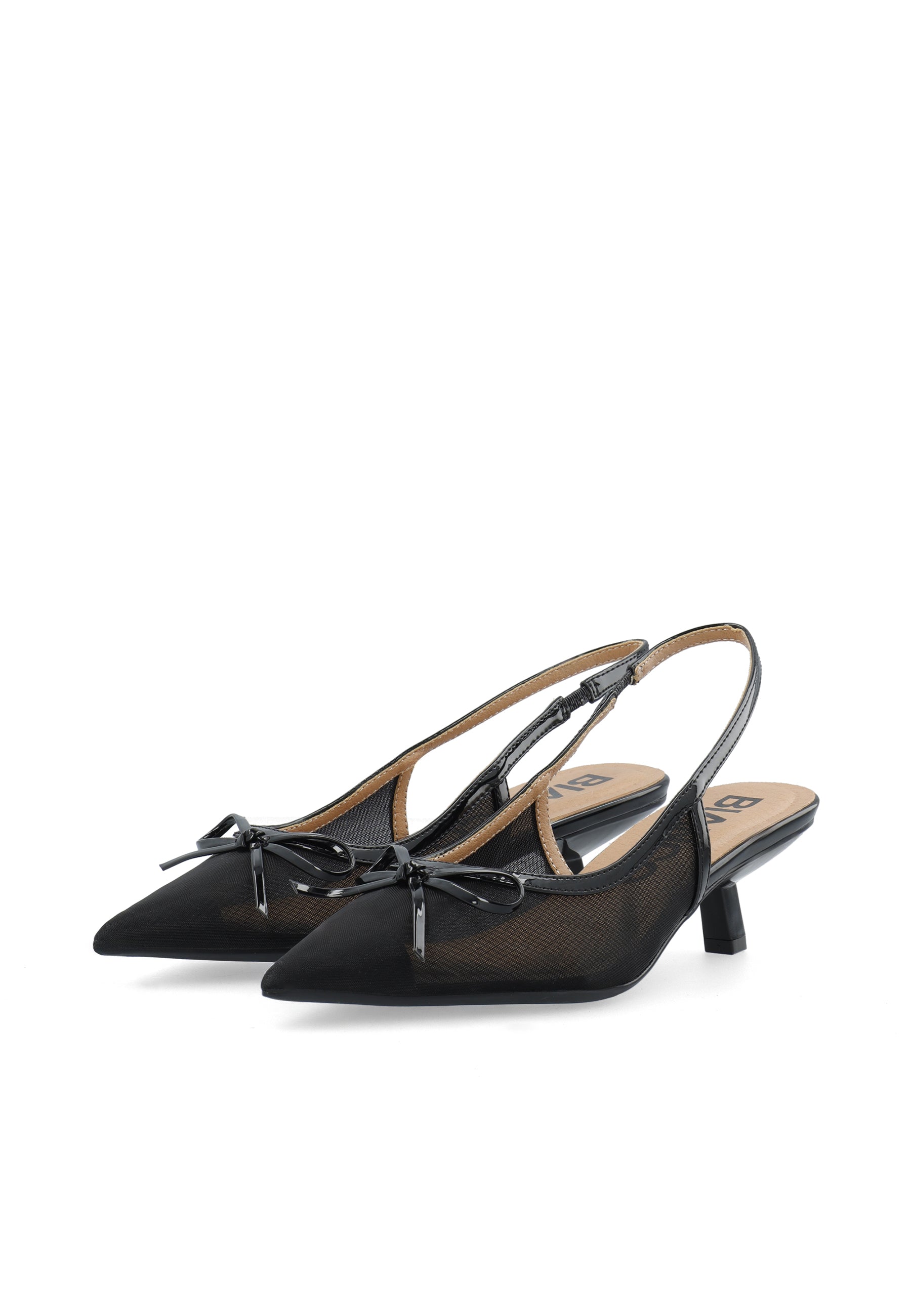 Biakristin kitten heel bow mesh - Black