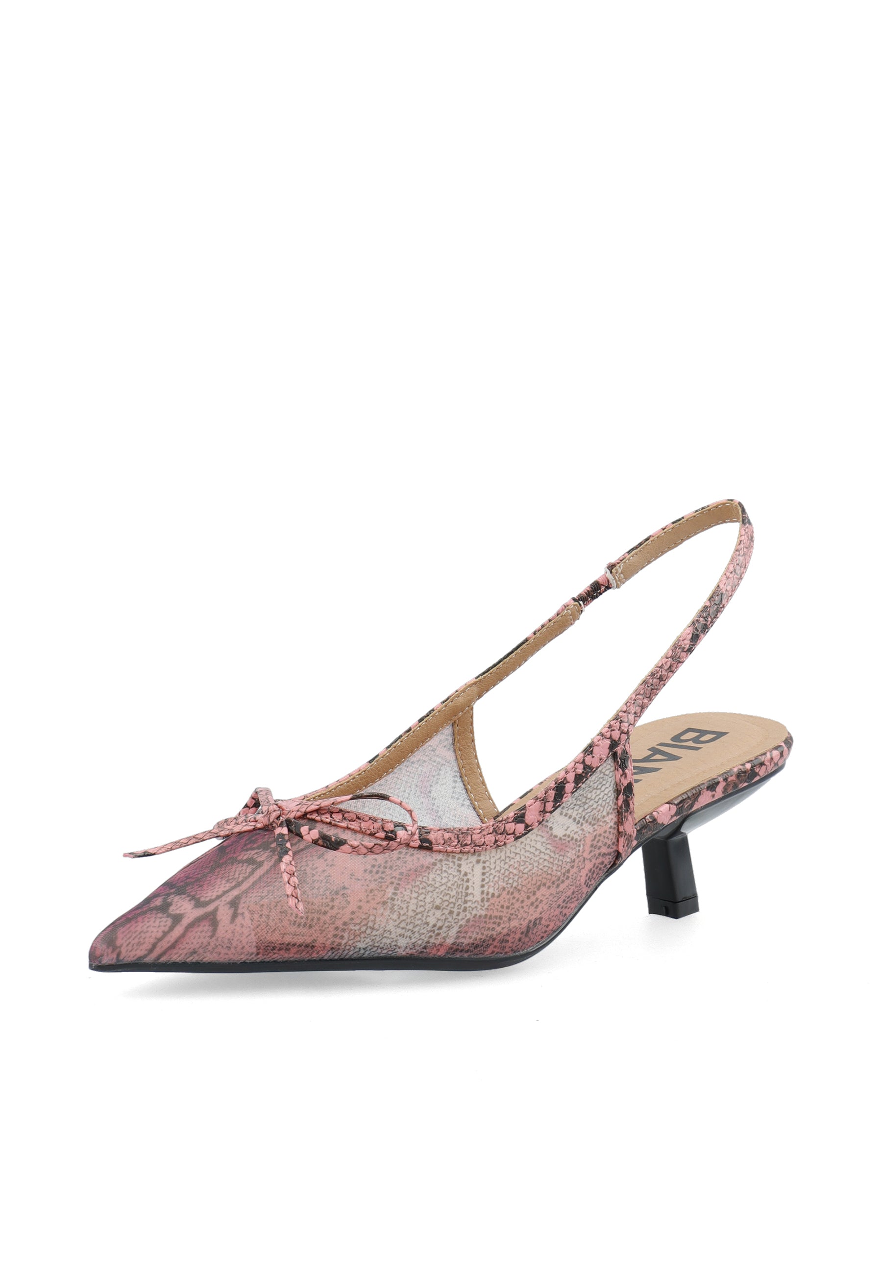 Biakristin kitten heel bow mesh - Snake pink