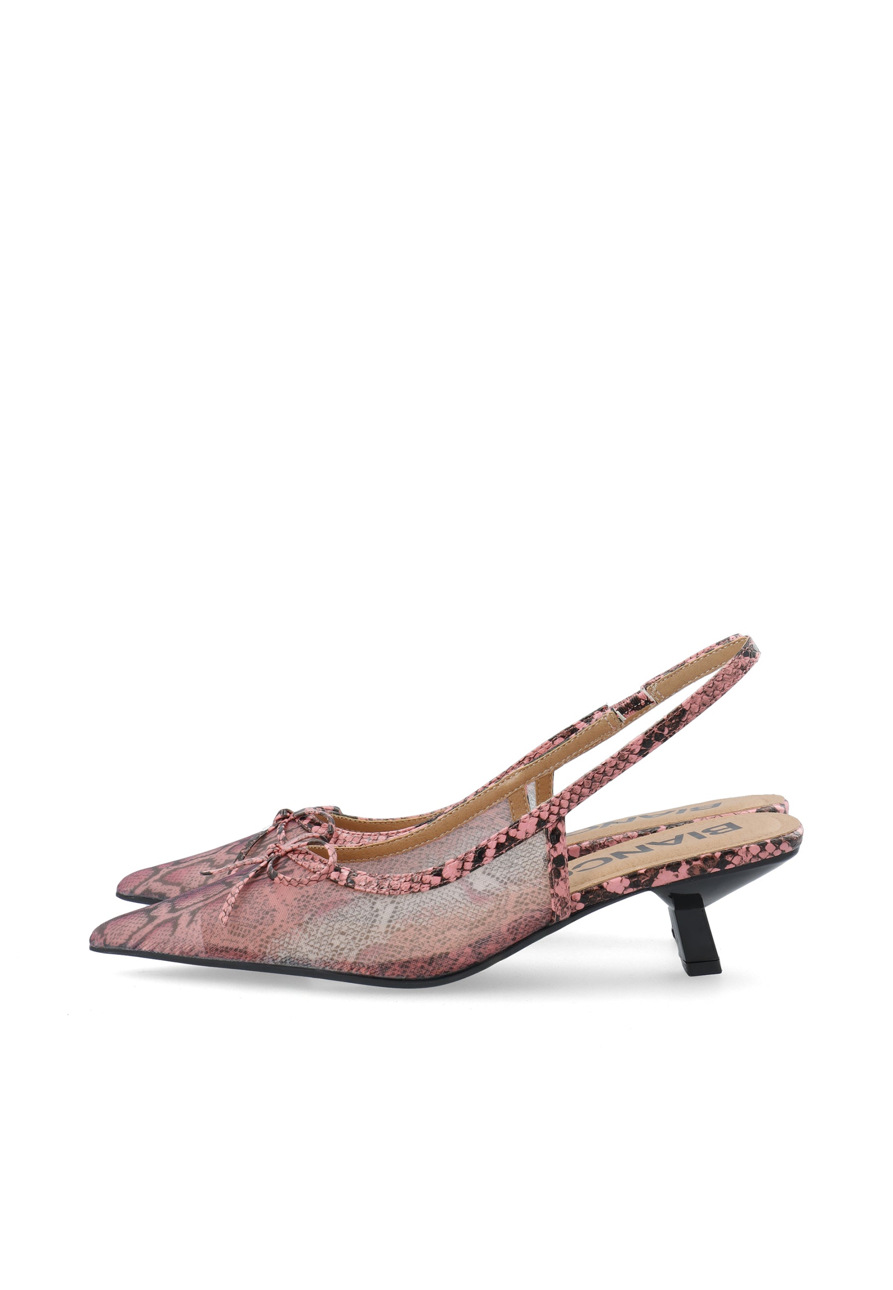 Biakristin kitten heel bow mesh - Snake pink