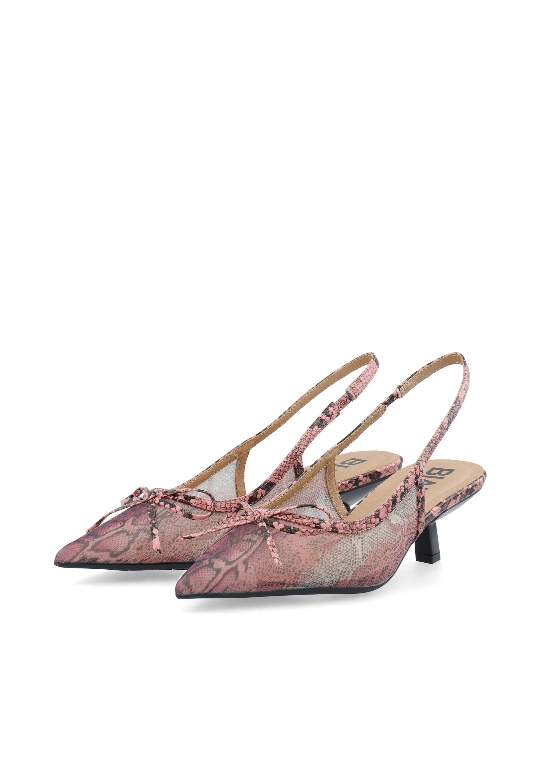 Biakristin kitten heel bow mesh - Snake pink