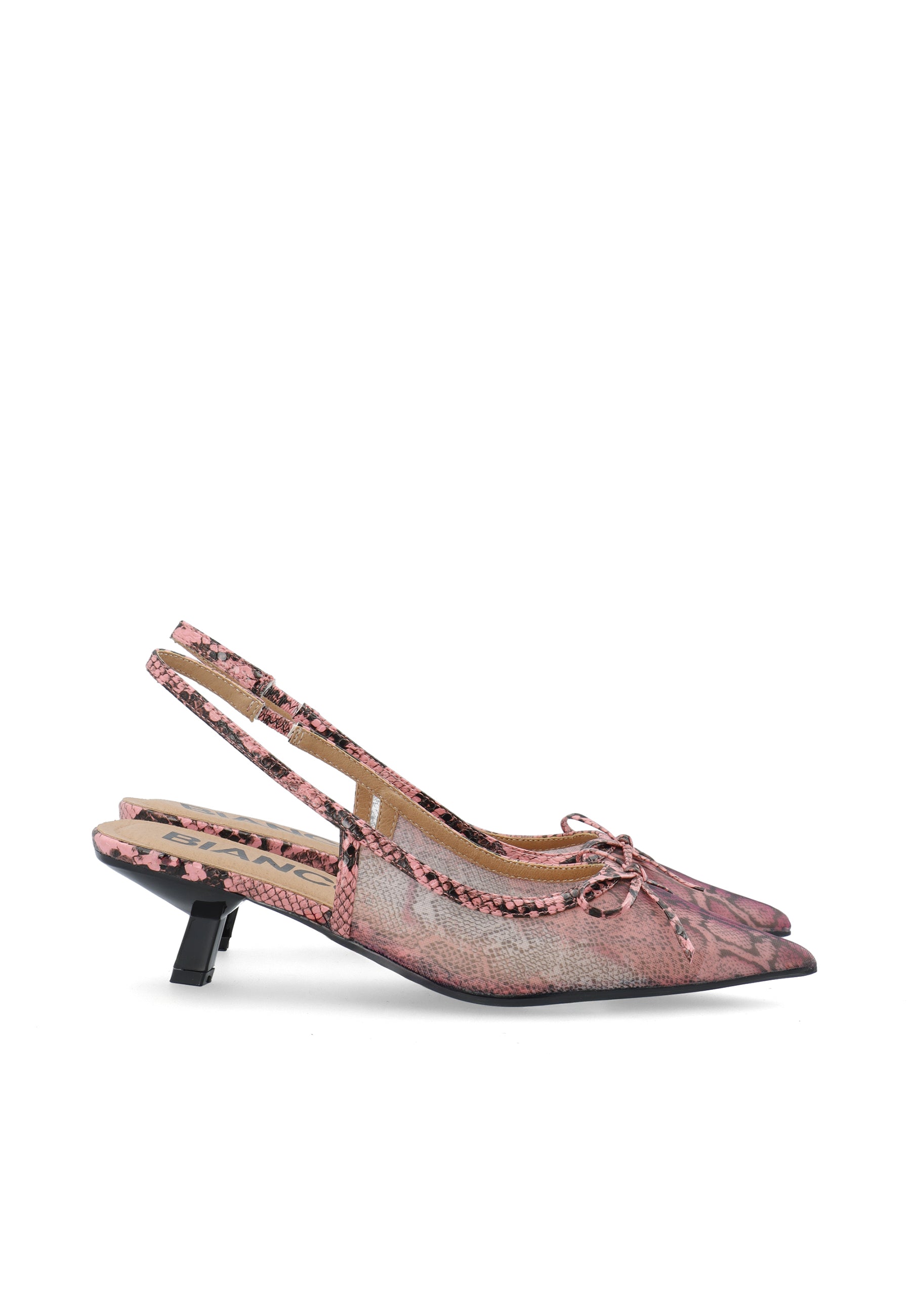 Biakristin kitten heel bow mesh - Snake pink