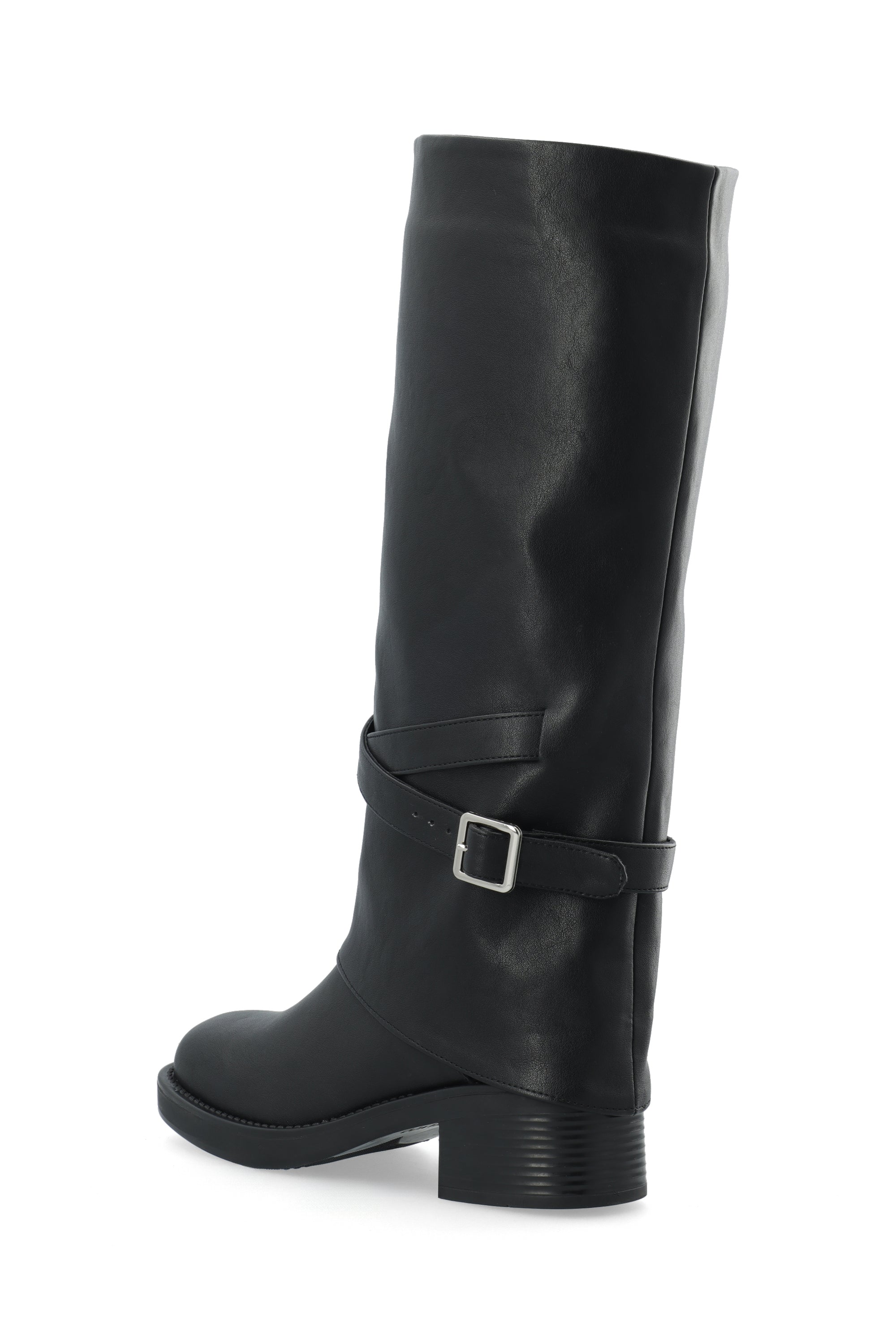Biafie fold over knee high pull on boot - Black