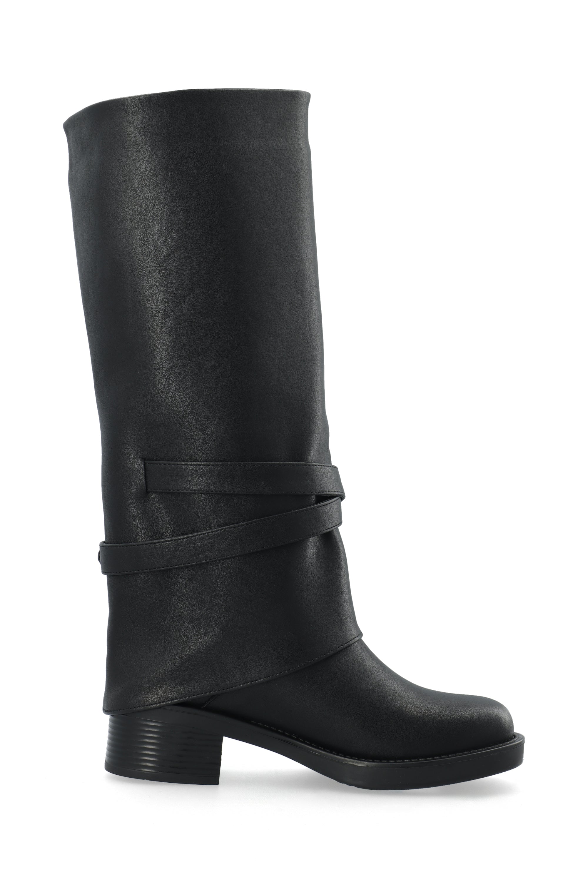Biafie fold over knee high pull on boot - Black
