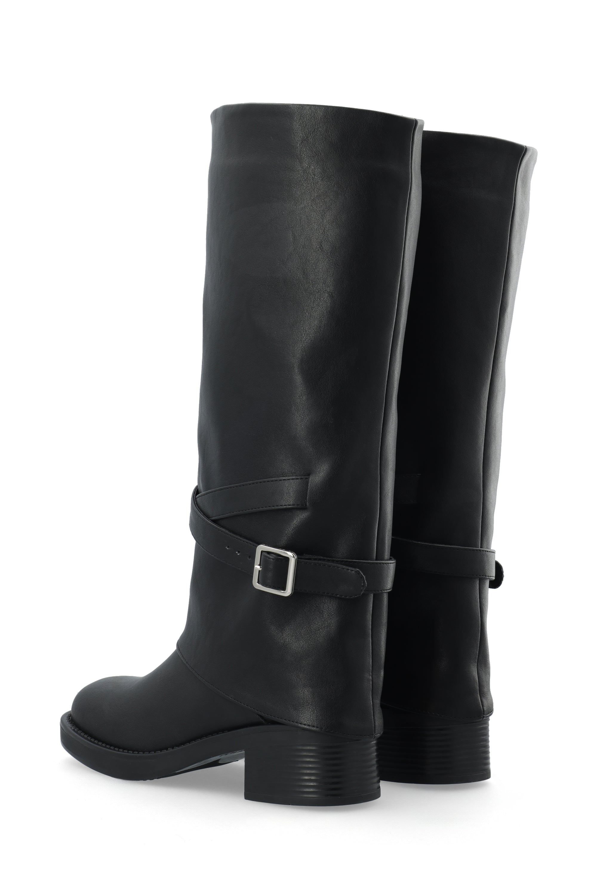 Biafie fold over knee high pull on boot - Black