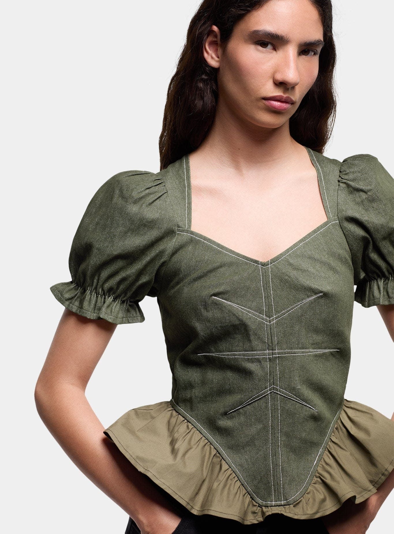 Regina puff sleeve blouse - Khaki