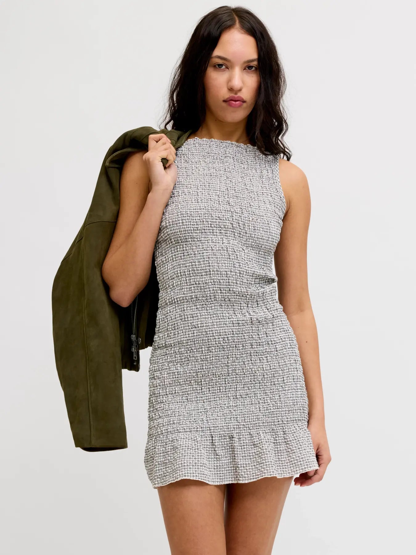 JXCELINA SMOCK DRESS - BRIGHT WHITE/ BLACK