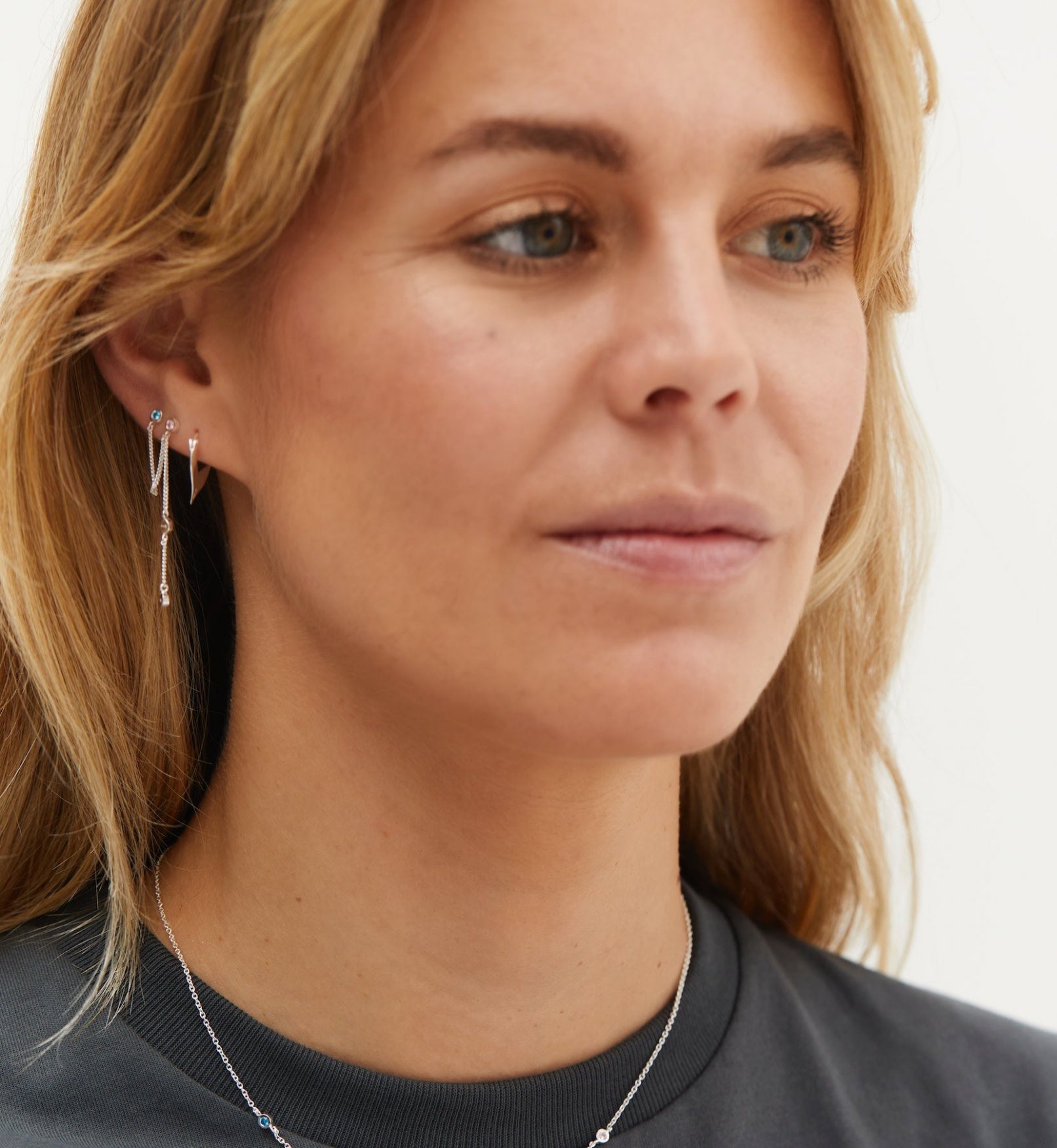 Single Duo Confetti Chain Earring - Silver