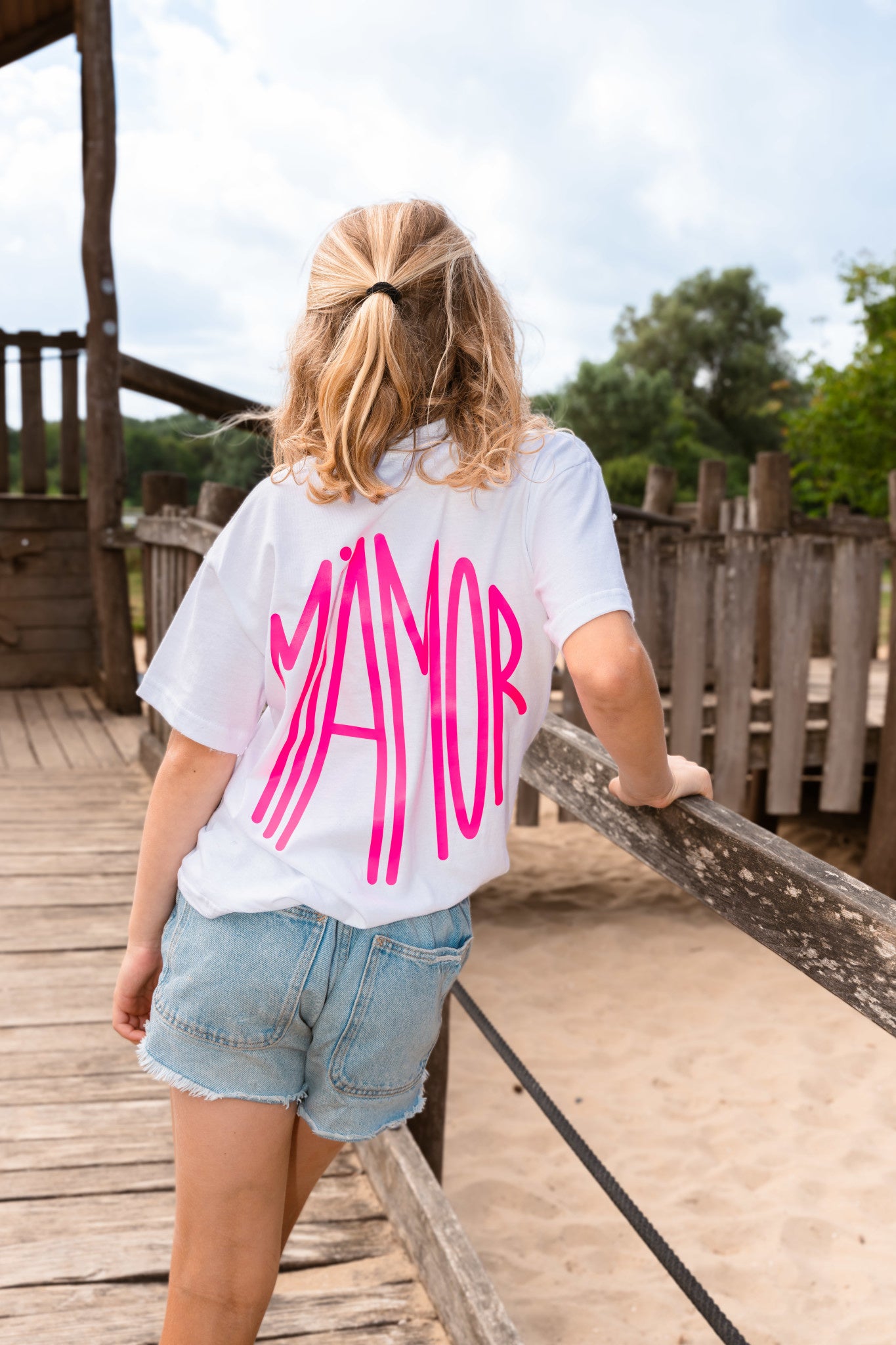 T-shirt blanc Mini Miamor - logo rose fluo
