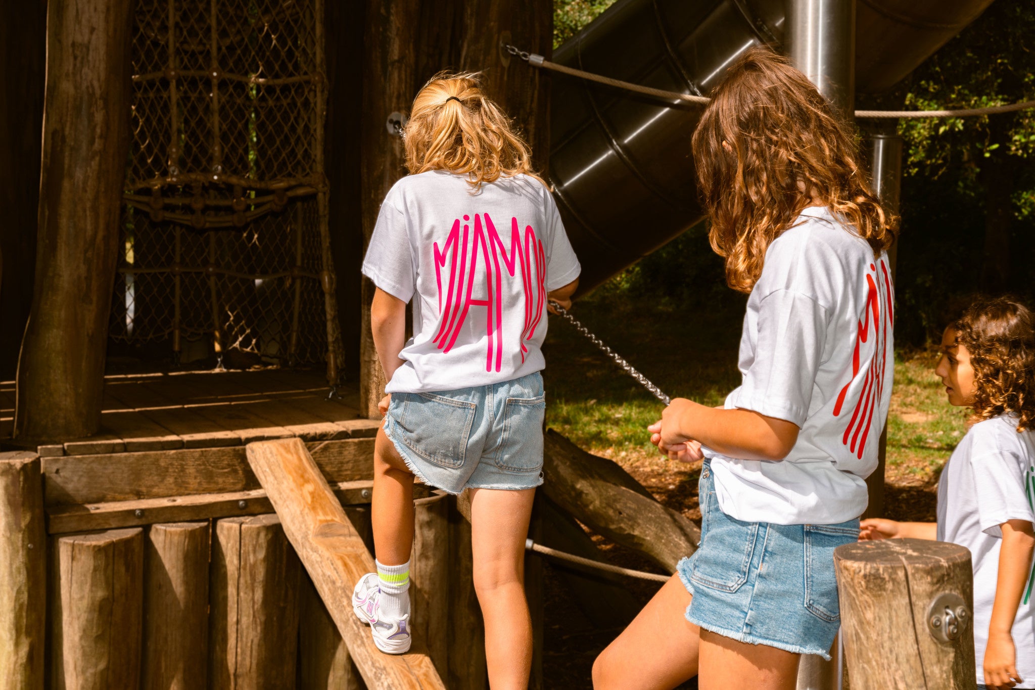 T-shirt blanc Mini Miamor - logo rose fluo