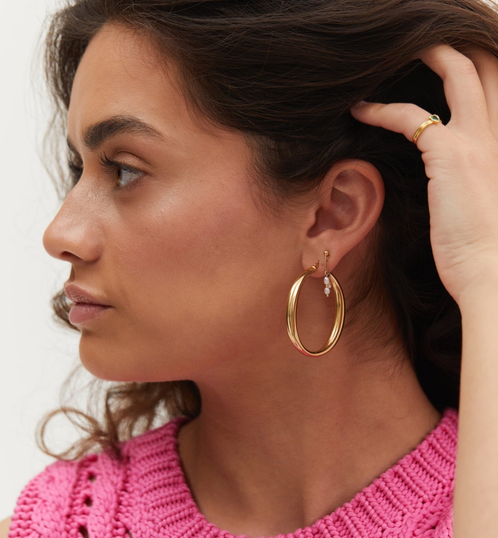 Sculpted Plain Hoop Earrings - Gold Plated