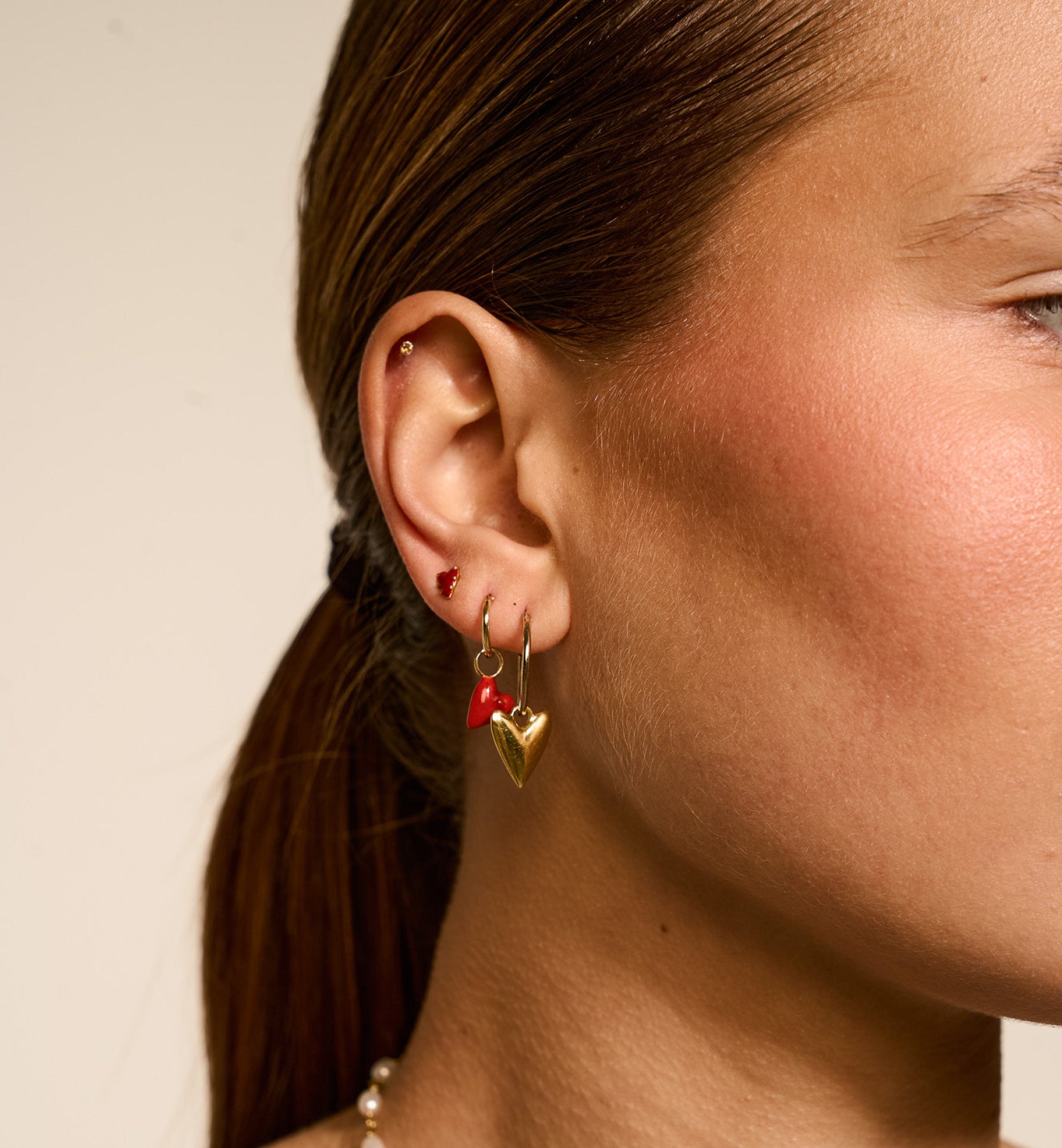 Single heart beart ring earring - Gold
