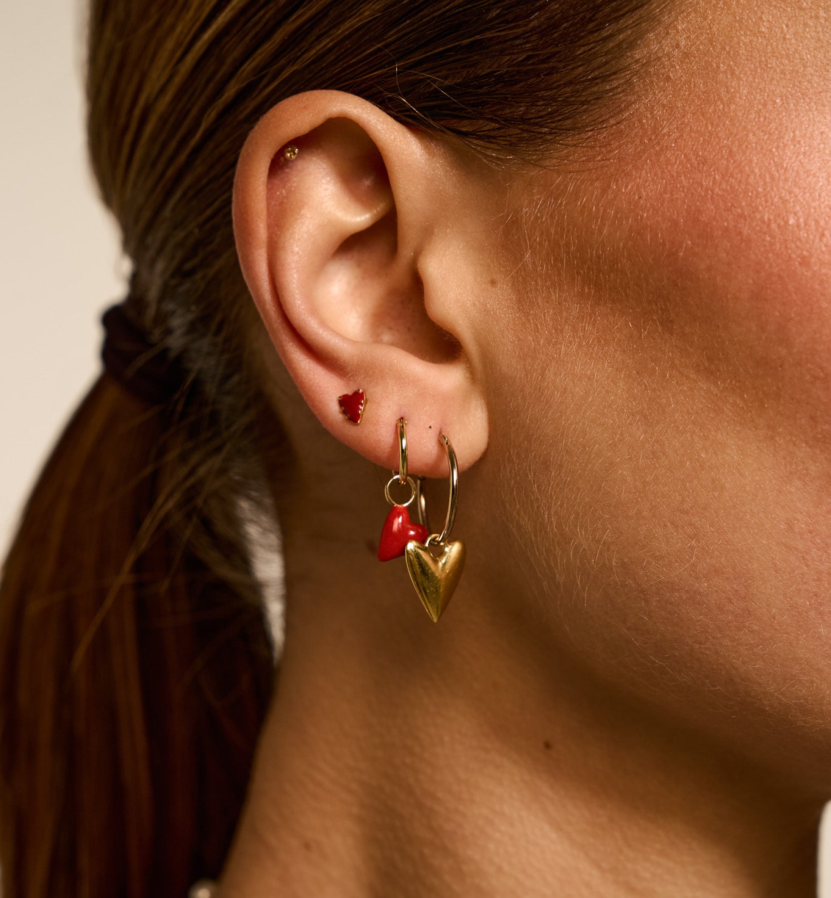 Single heart beart ring earring - Gold