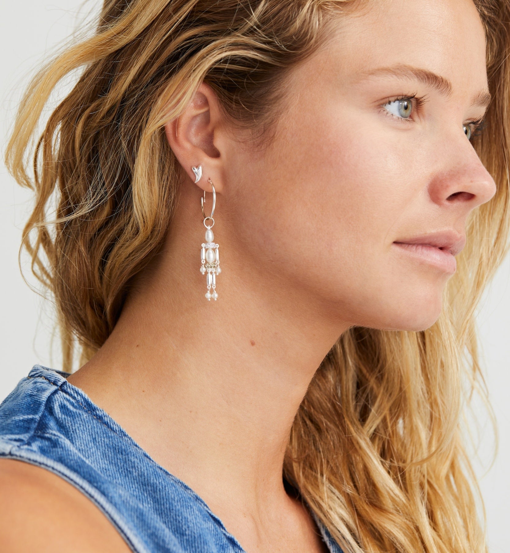 Single Groovy Heart Stud Earring - Silver