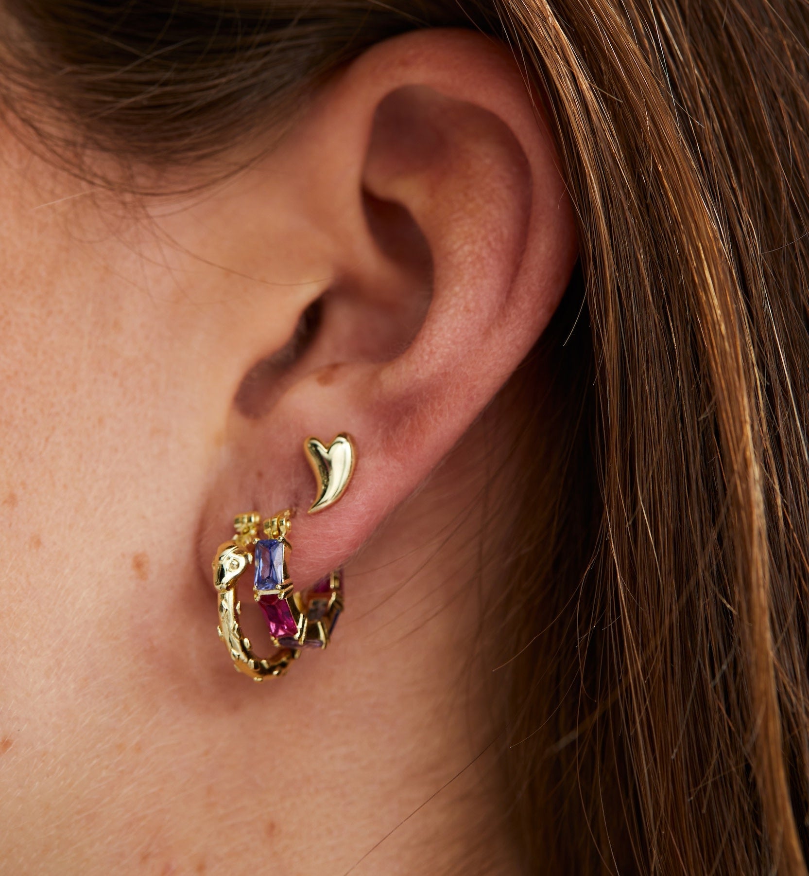 Single Groovy Heart Stud Earring - Gold Plated