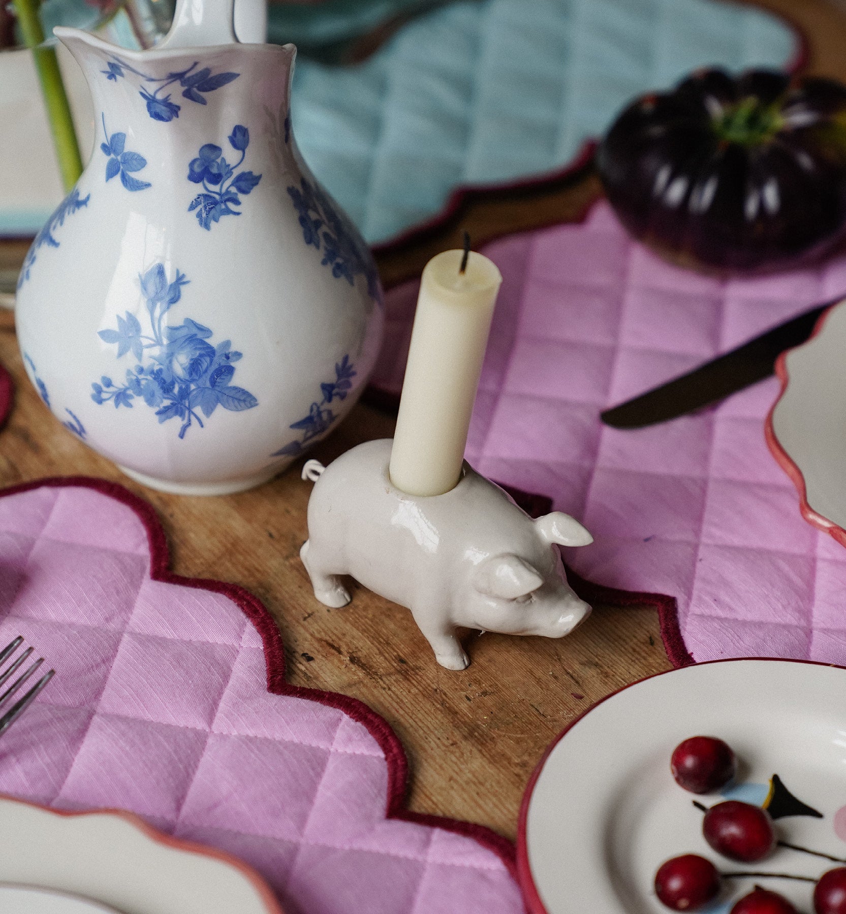 Piggy candle holder - White