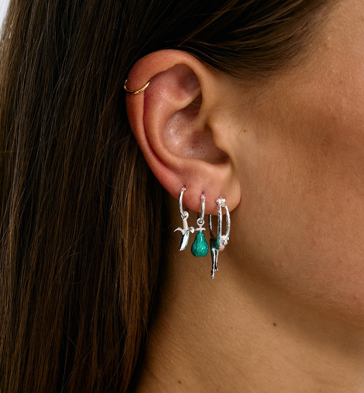 Single banana ring earring - Silver