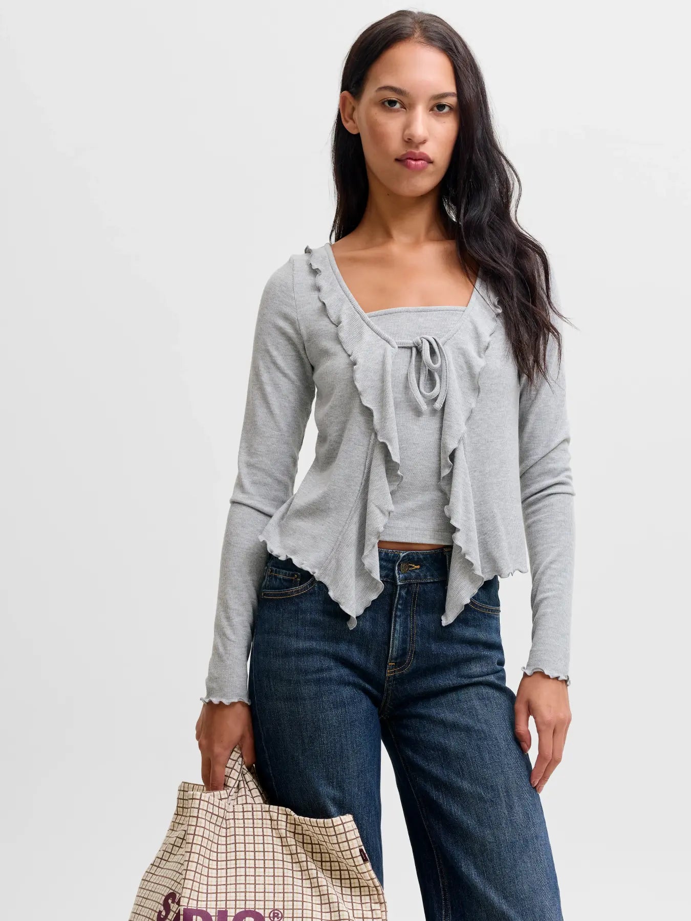 JXUMA RIB BOW TOP - LIGHT GREY MELANGE