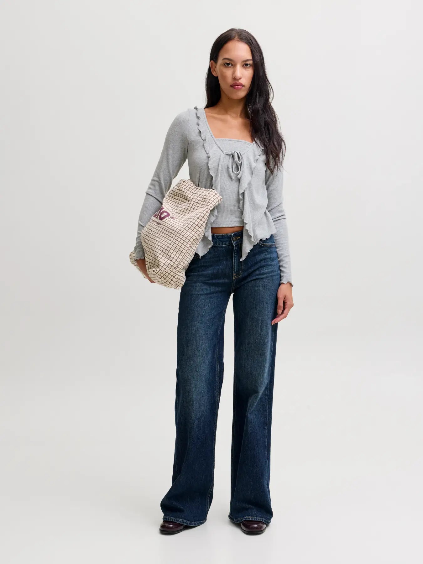 JXUMA RIB BOW TOP - LIGHT GREY MELANGE