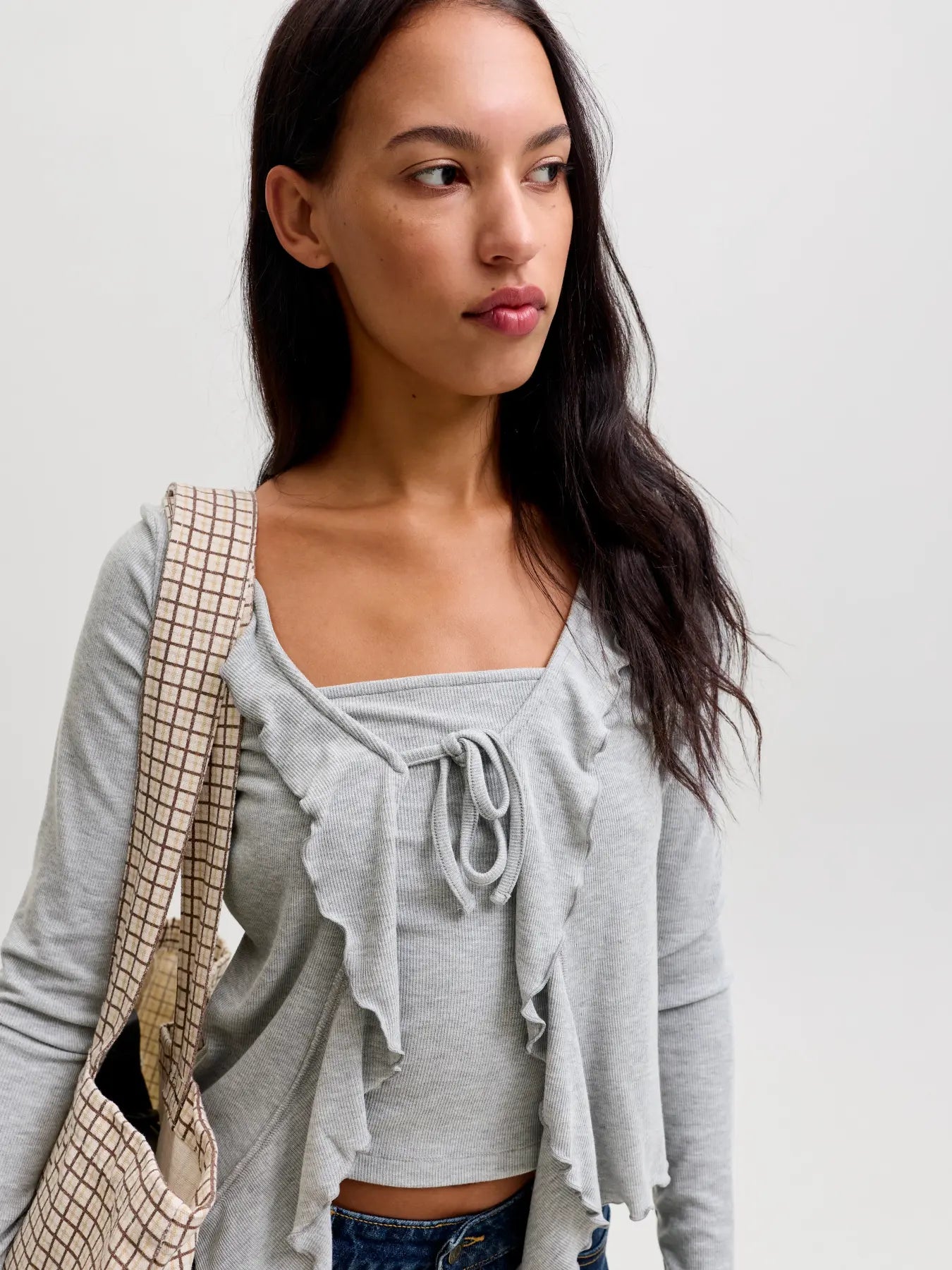 JXUMA RIB BOW TOP - LIGHT GREY MELANGE