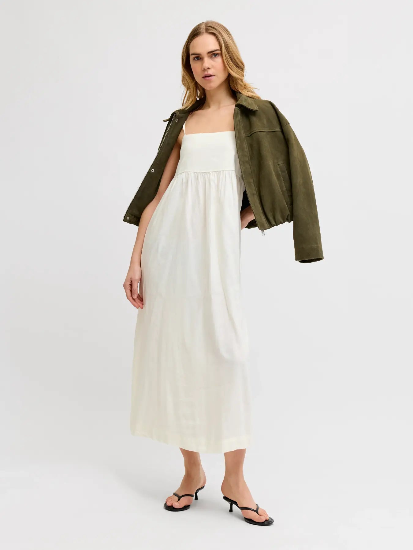 JXALMIRA LINEN LONG DRESS - BLANC DE BLANC
