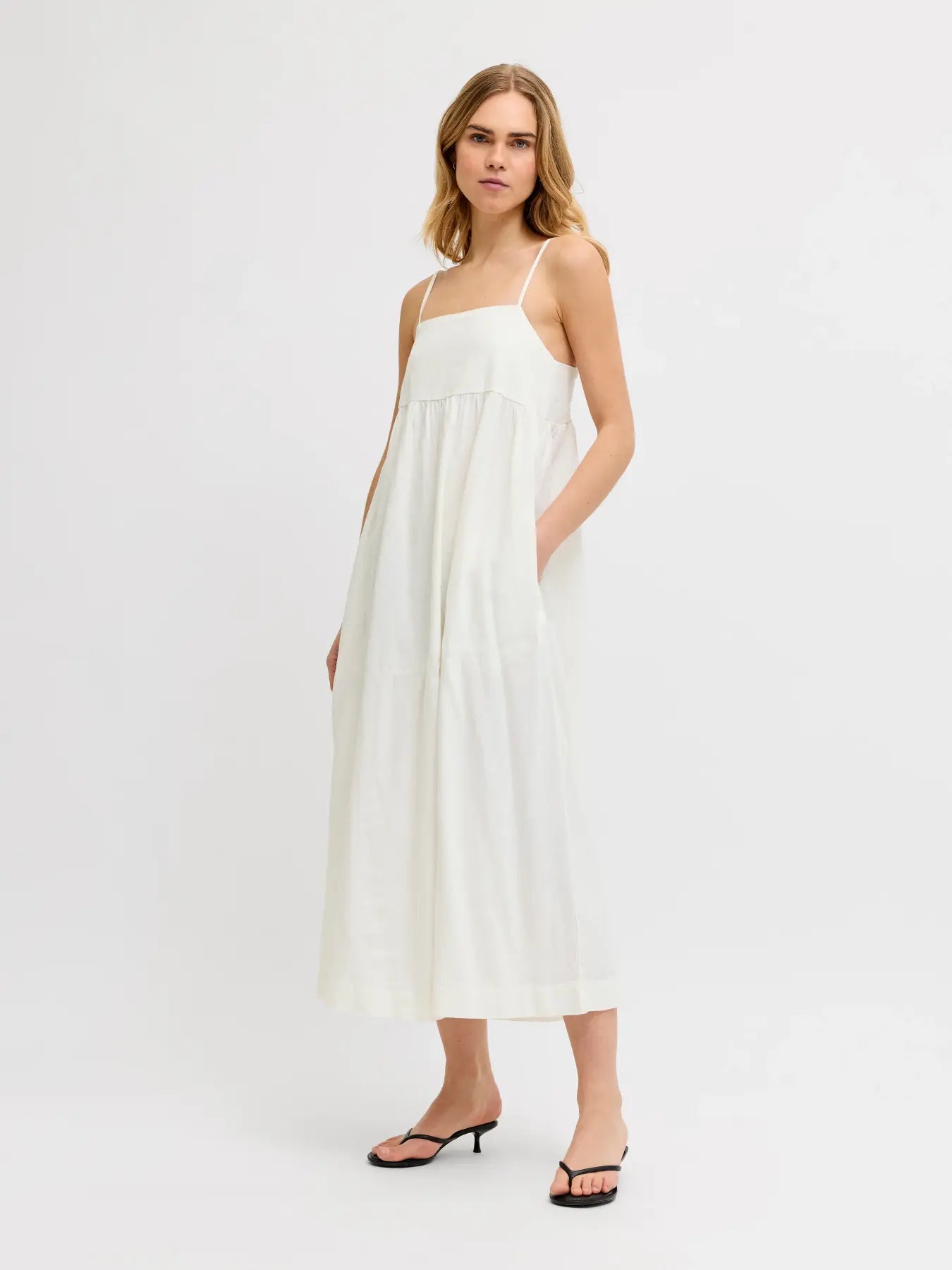 JXALMIRA LINEN LONG DRESS - BLANC DE BLANC