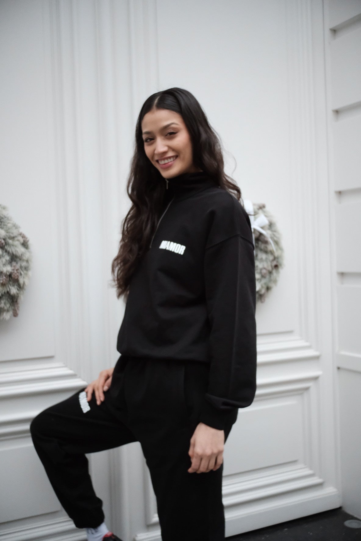 Miamor sweater met halve rits - zwart