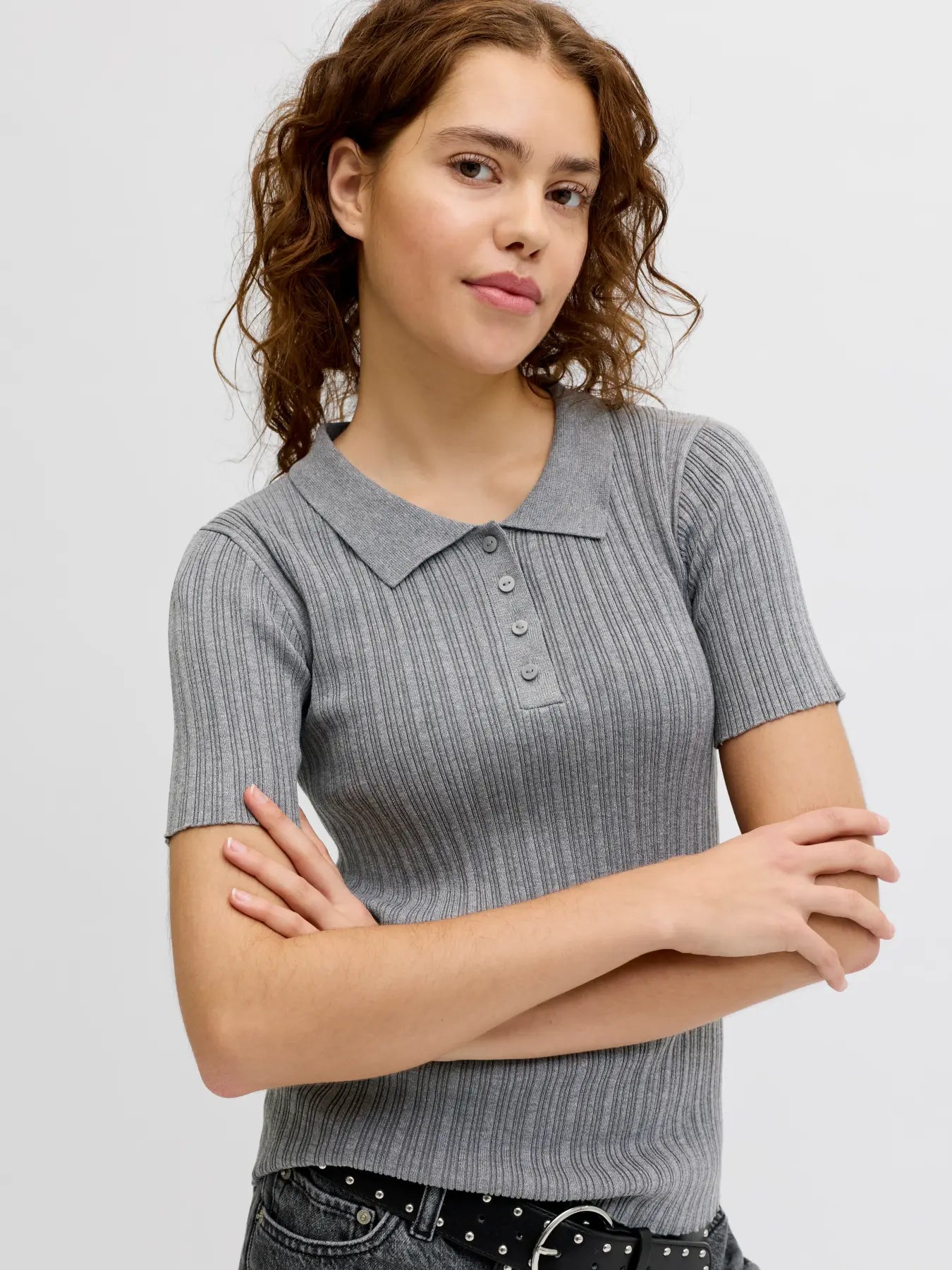JXHADLEY POLO KNIT - MEDIUM GREY MELANGE