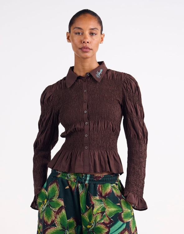 Andrea Smocked Blouse - Brown