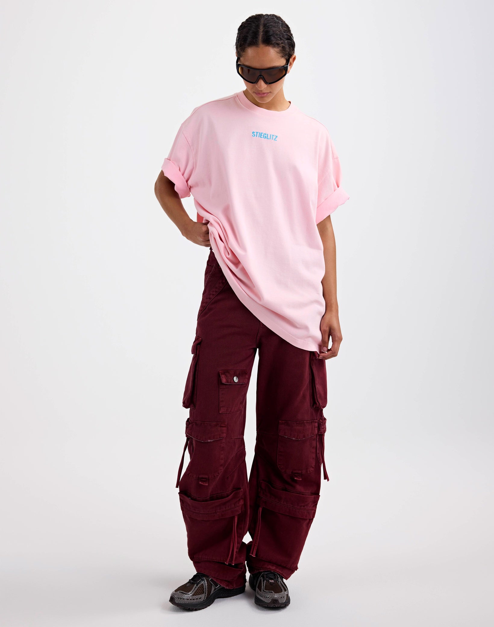 FRANCA BALLOON CARGO JEANS - RED BURGUNDY