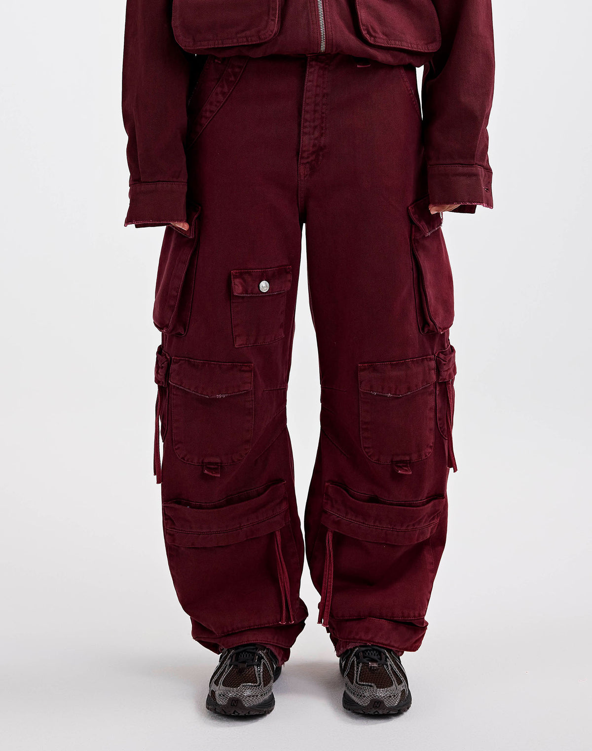 FRANCA BALLOON CARGO JEANS - RED BURGUNDY