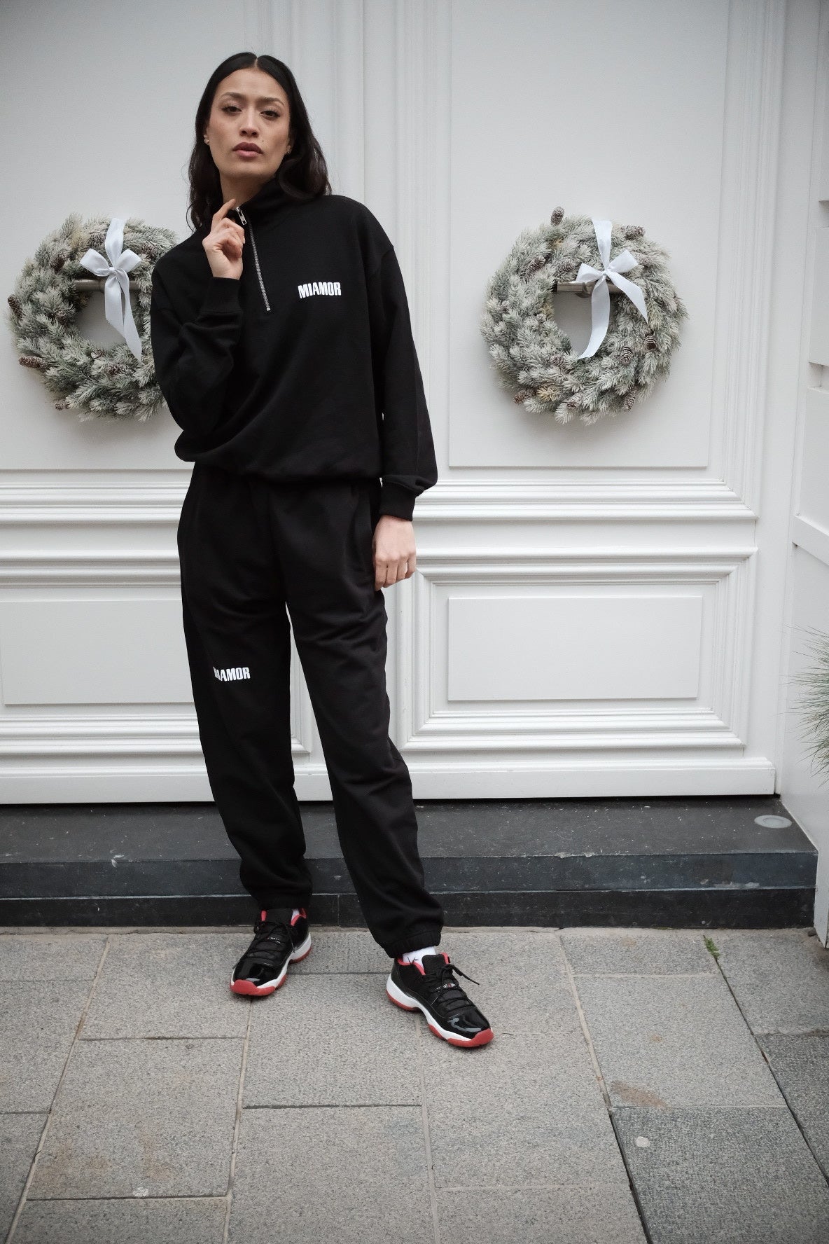 Miamor sweater met halve rits - zwart