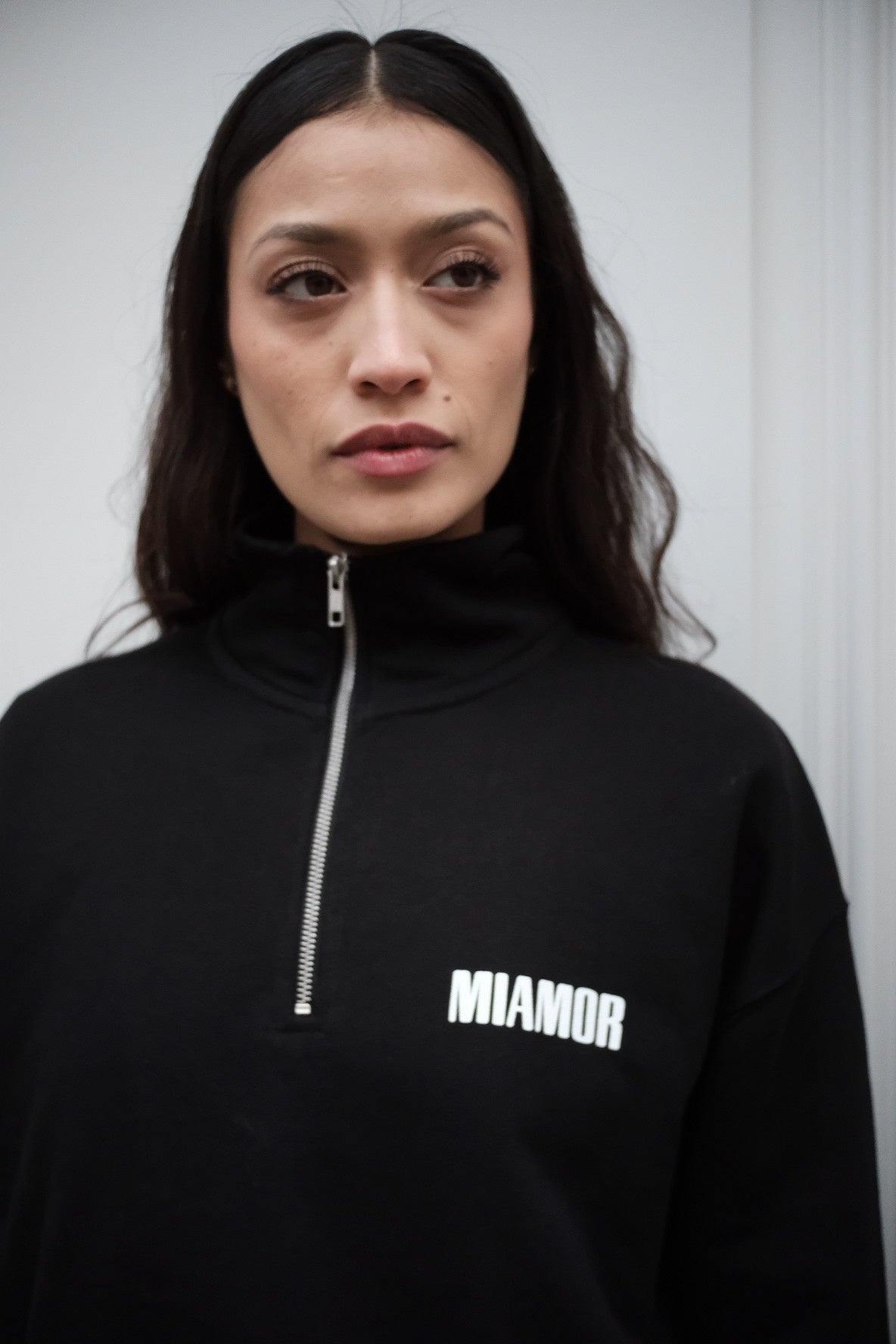 Miamor sweater met halve rits - zwart