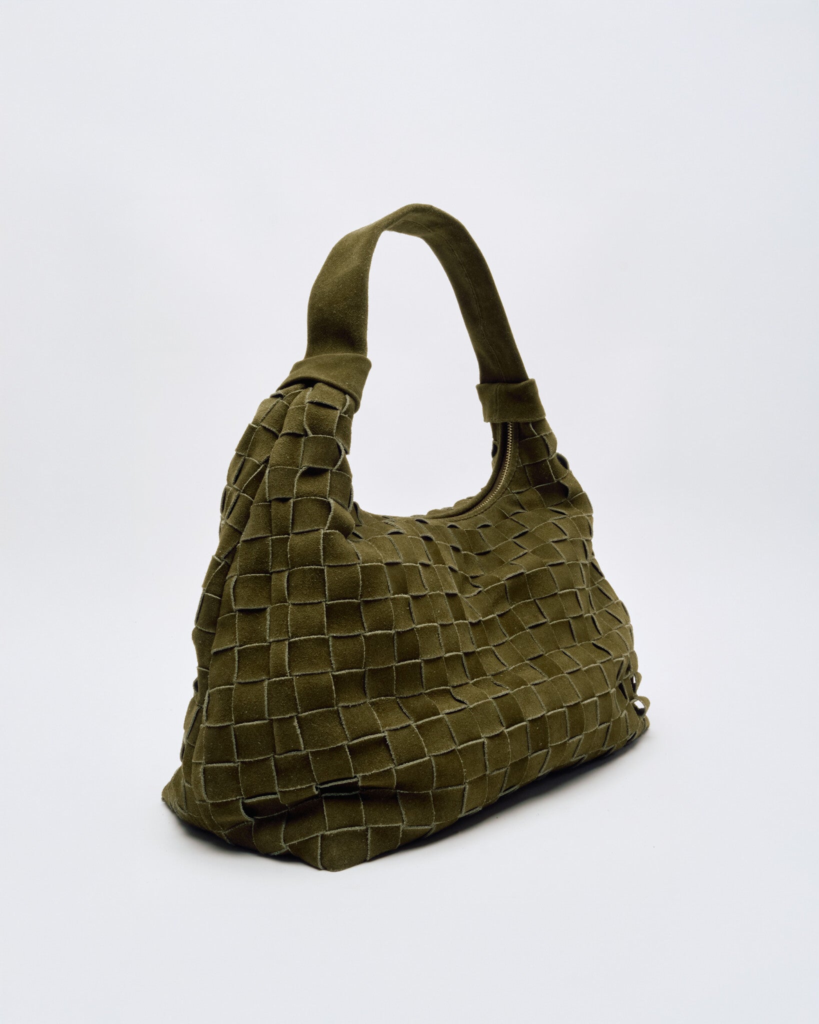 Big dandy braided suede bag - Dark olive