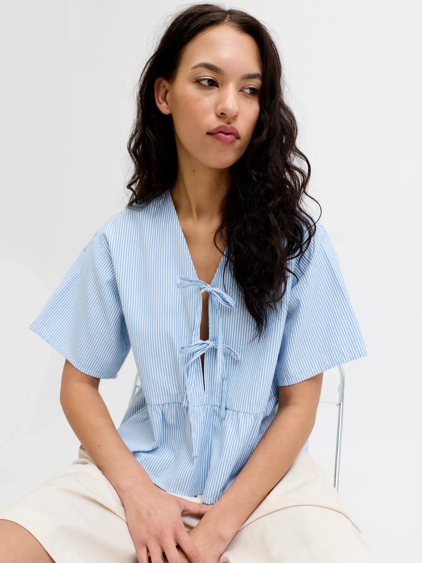 JXCARO POPLIN BLOUSE - BLISSFULL BLUE/ WHITE
