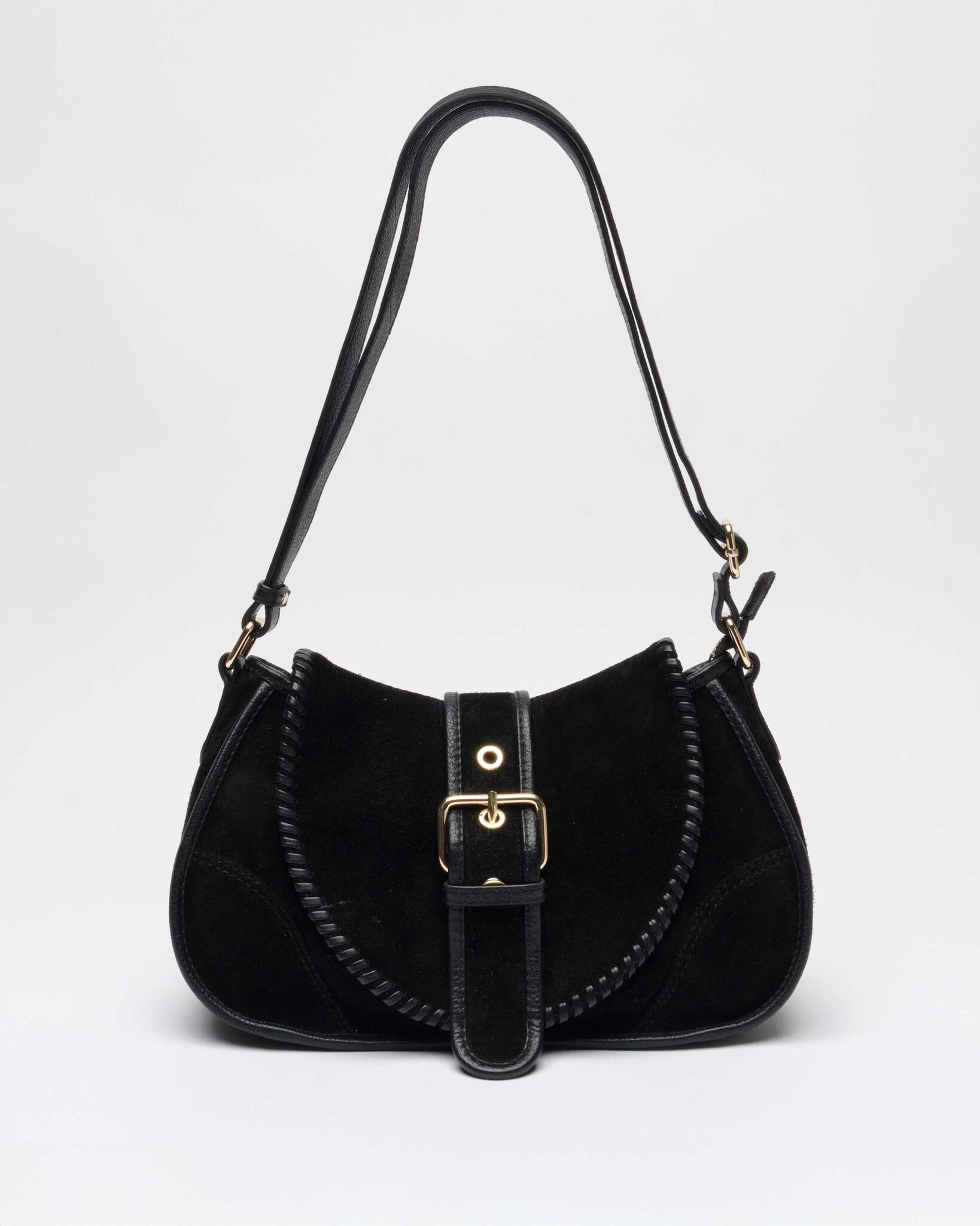Maria stitch suede bag - Black