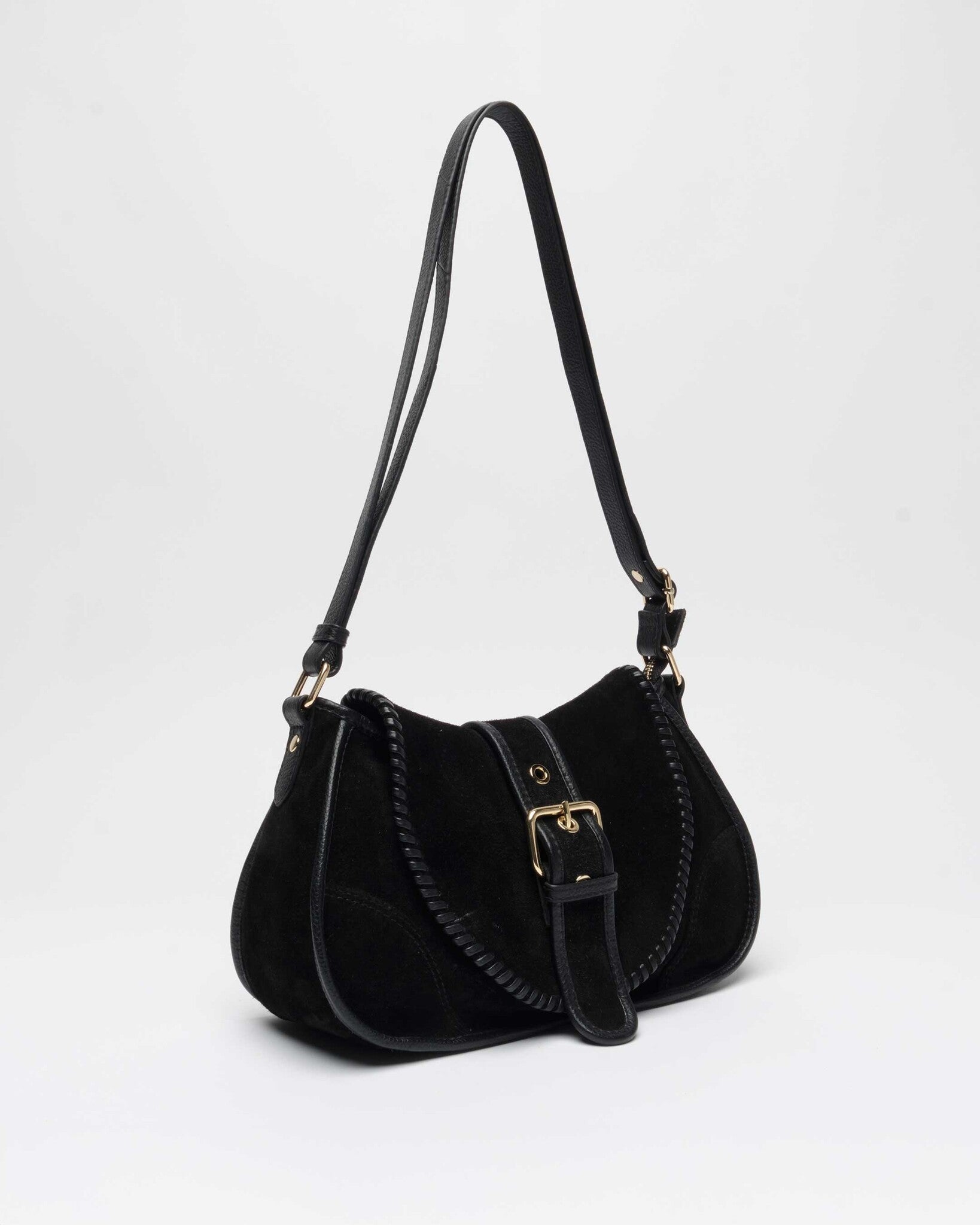 Maria stitch suede bag - Black