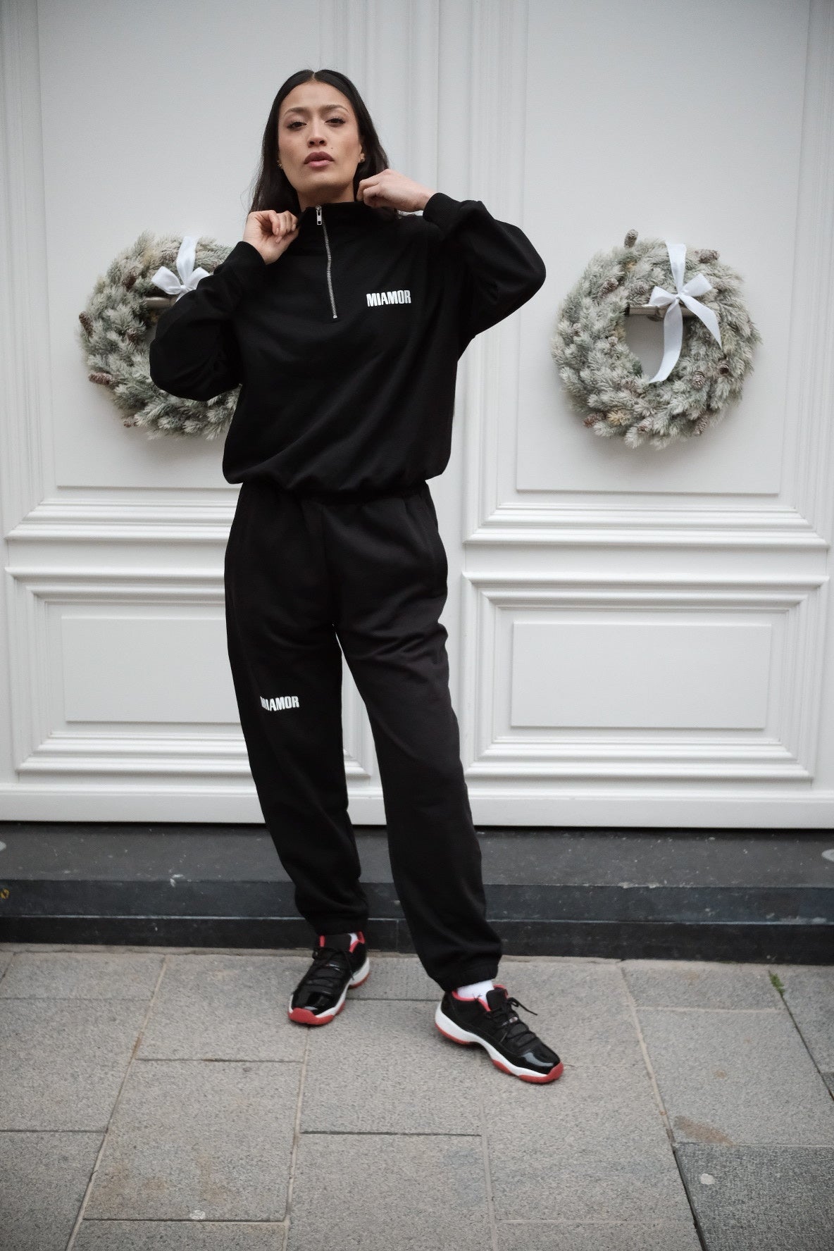 Miamor sweater met halve rits - zwart