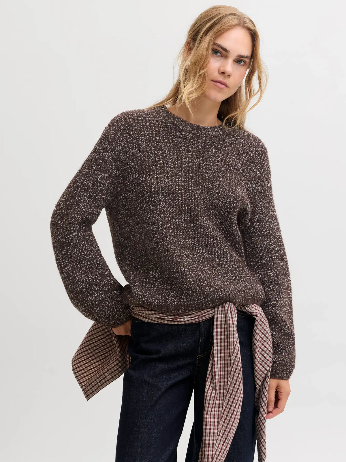 JXGLORIA GLOBAL CREW NECK KNIT - DEMITASSE