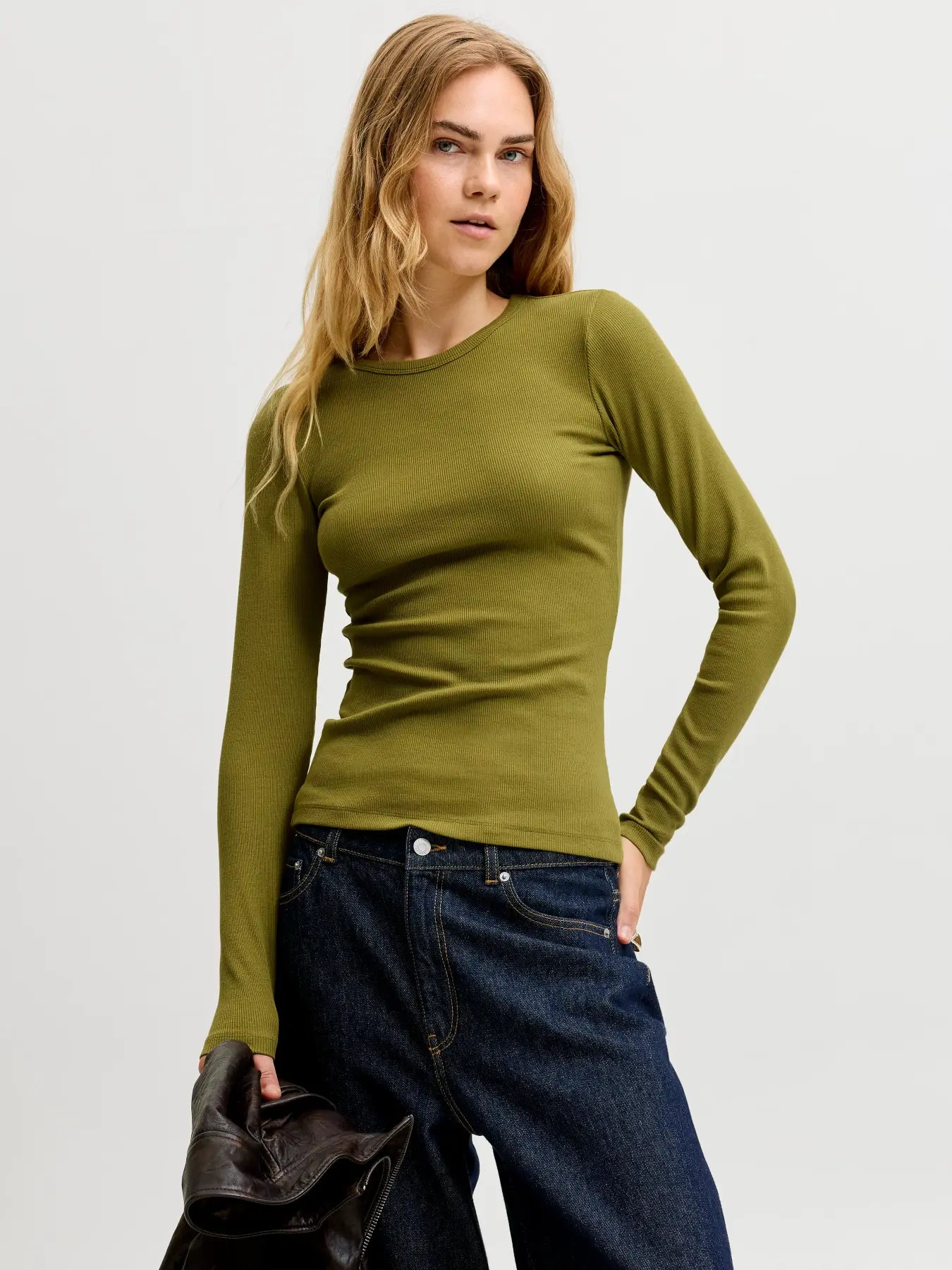JXFREYA LS RIB TEE - GREEN MOSS