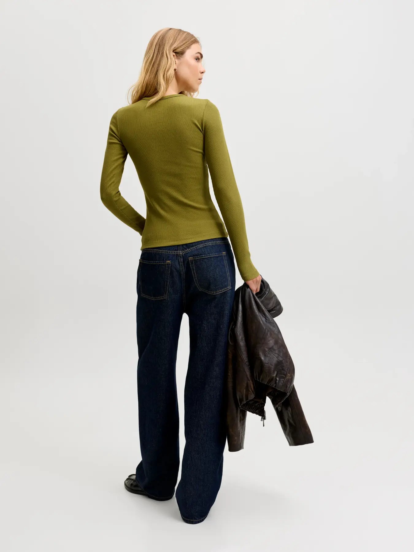 JXFREYA LS RIB TEE - GREEN MOSS