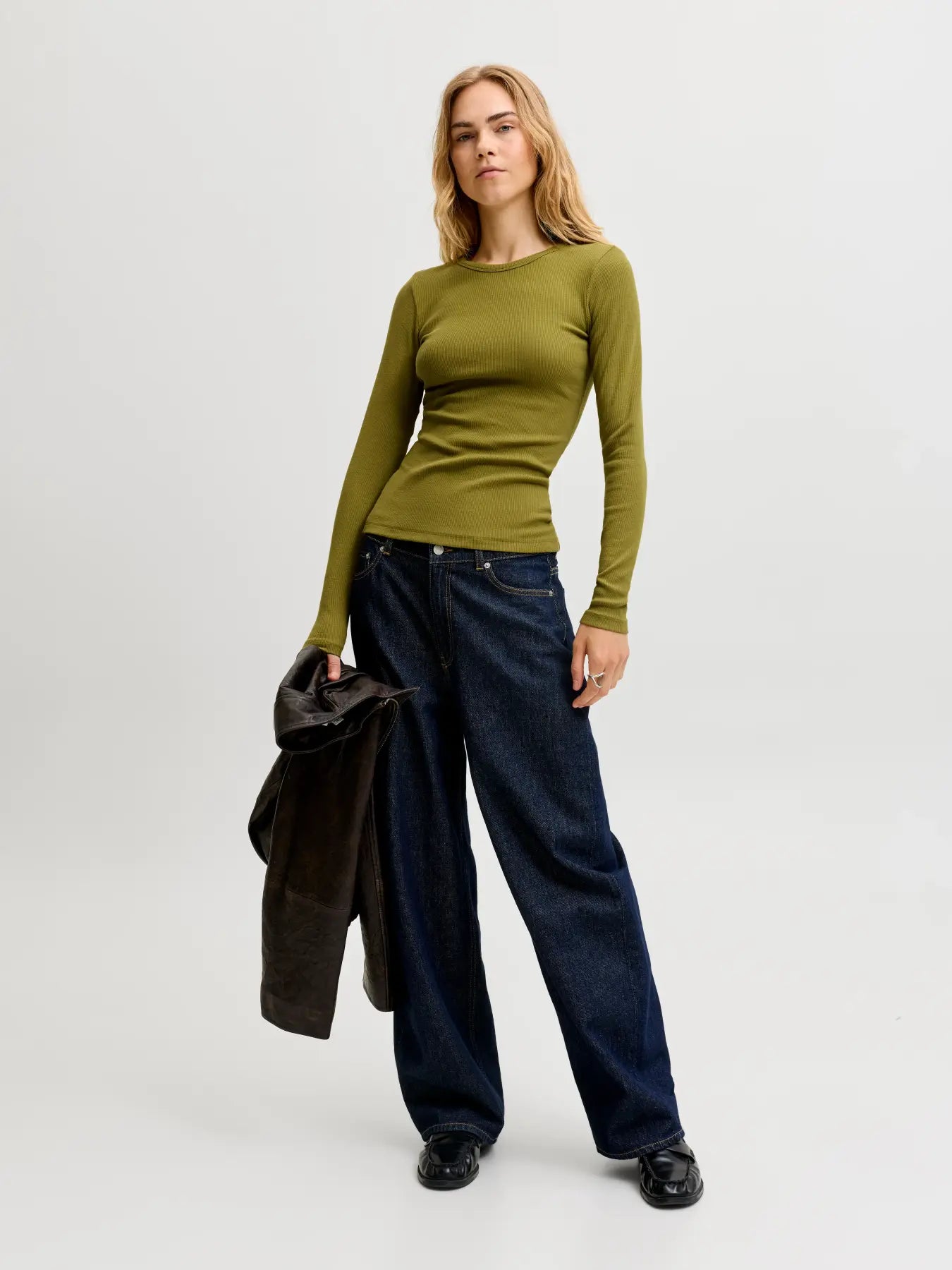 JXFREYA LS RIB TEE - GREEN MOSS