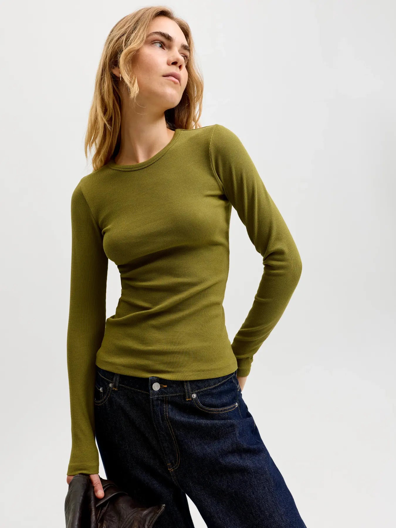 JXFREYA LS RIB TEE - GREEN MOSS